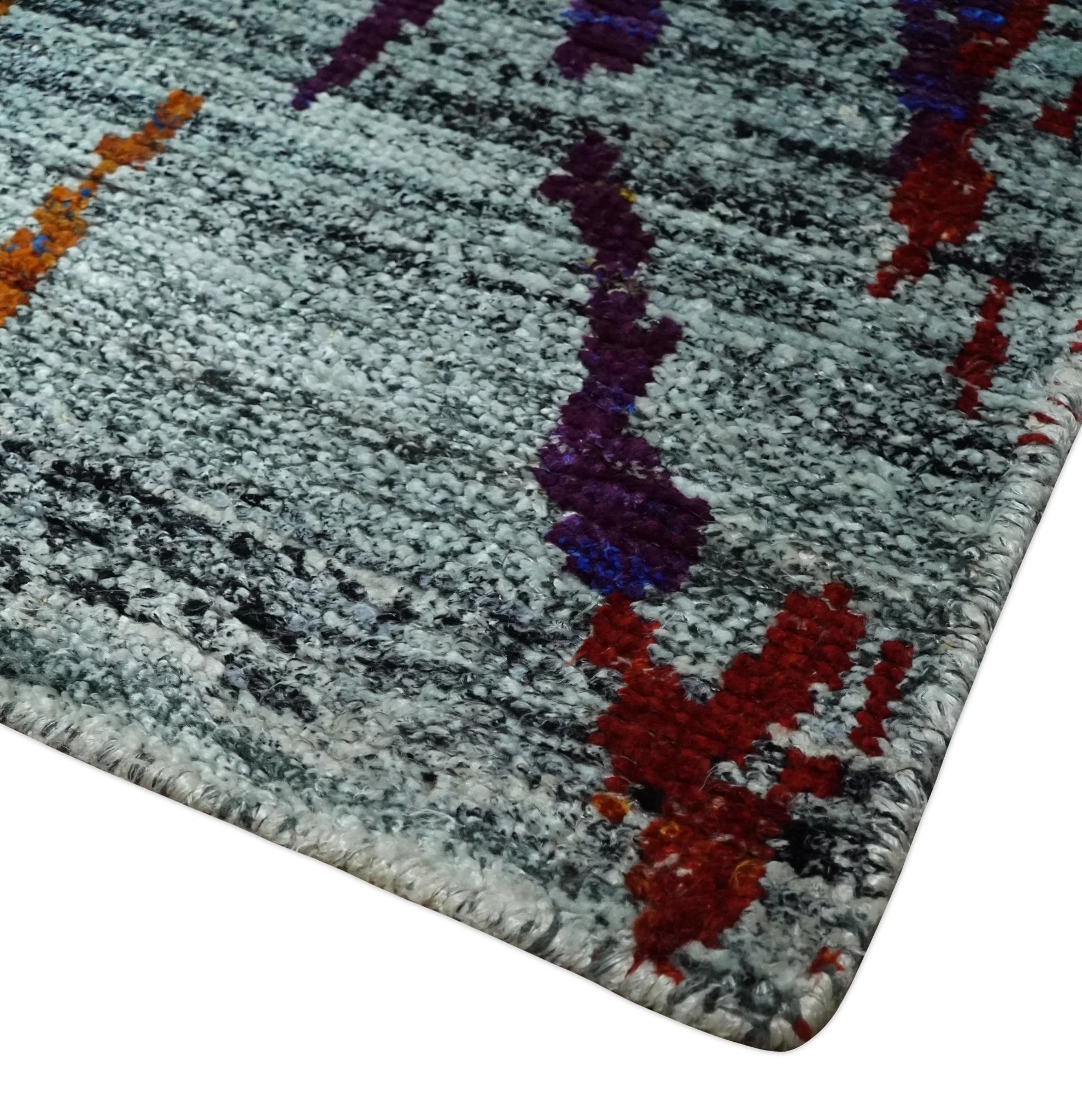 Hand Knotted 5x8 Silver, Red and Gold Modern Abstract Contemporary Recycled Silk Area Rug | OP93 - Image 5