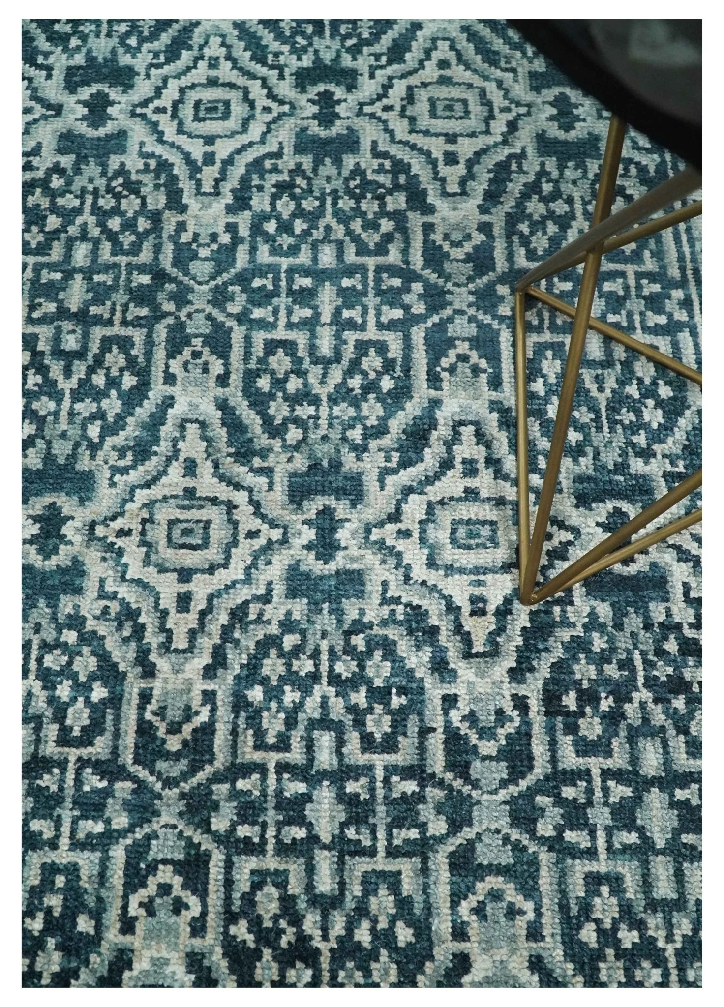 Hand Knotted 5x8 Teal and Ivory Modern Persian Contemporary Southwestern Tribal Trellis Recycled Silk Area Rug | OP97 - Image 2