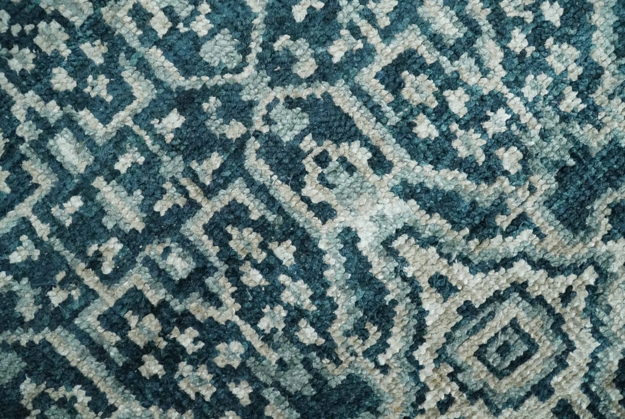 Hand Knotted 5x8 Teal and Ivory Modern Persian Contemporary Southwestern Tribal Trellis Recycled Silk Area Rug | OP97 - Image 4