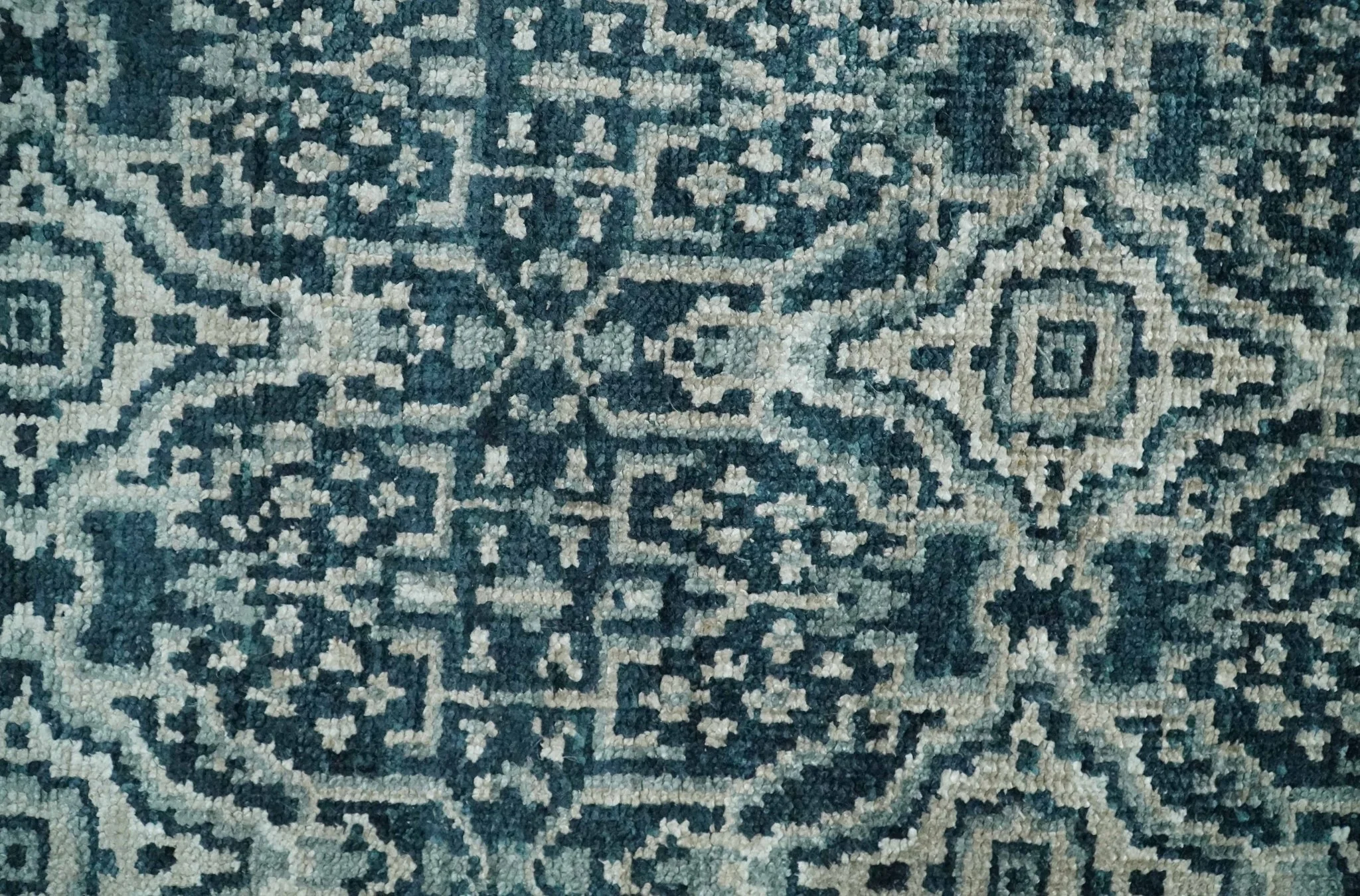 Hand Knotted 5x8 Teal and Ivory Modern Persian Contemporary Southwestern Tribal Trellis Recycled Silk Area Rug | OP97 - Image 9