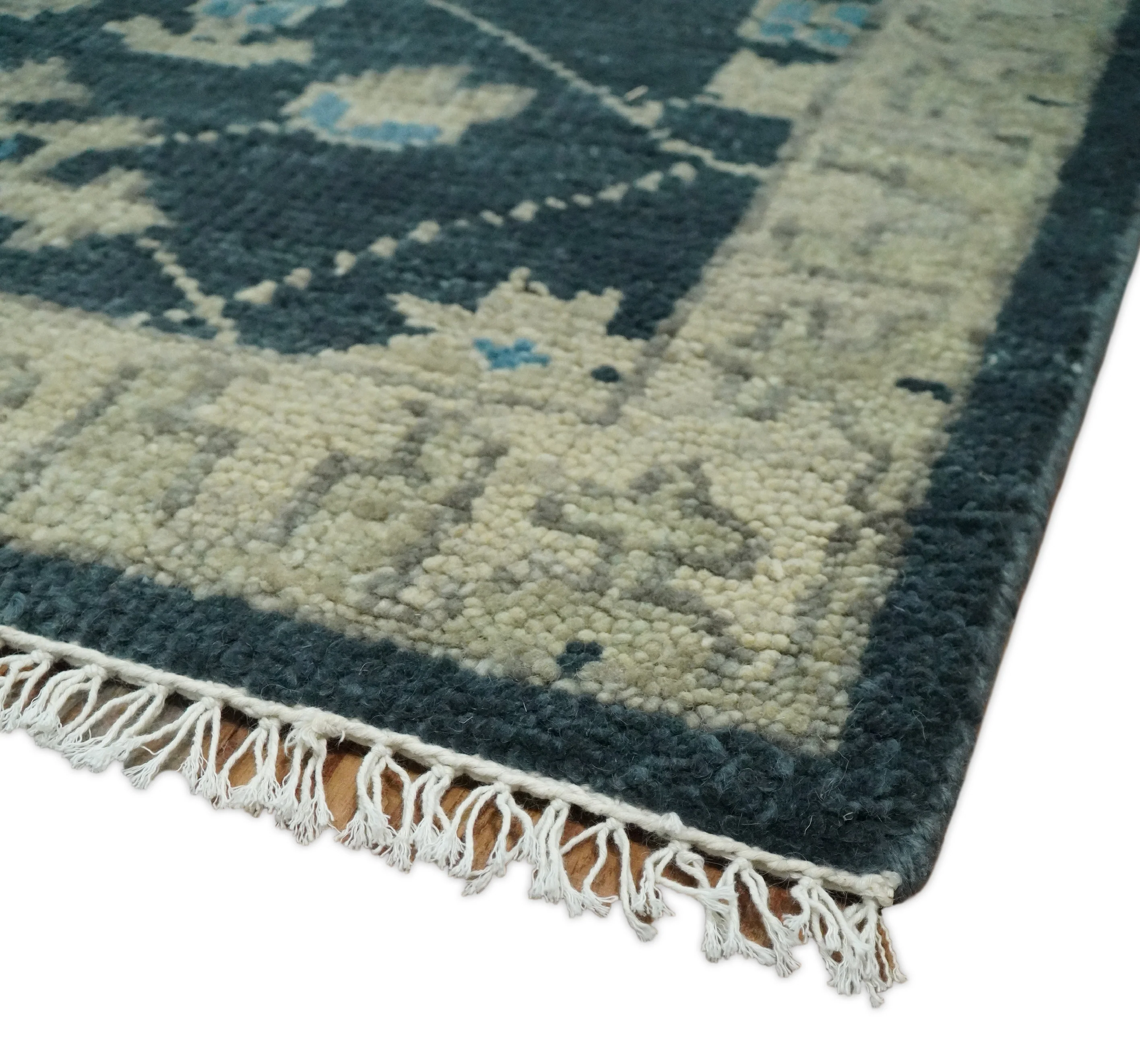 Hand Knotted 5x8 Vintage Oriental Oushak Blue and Camel Wool Area Rug | TRDCP8B - Image 3