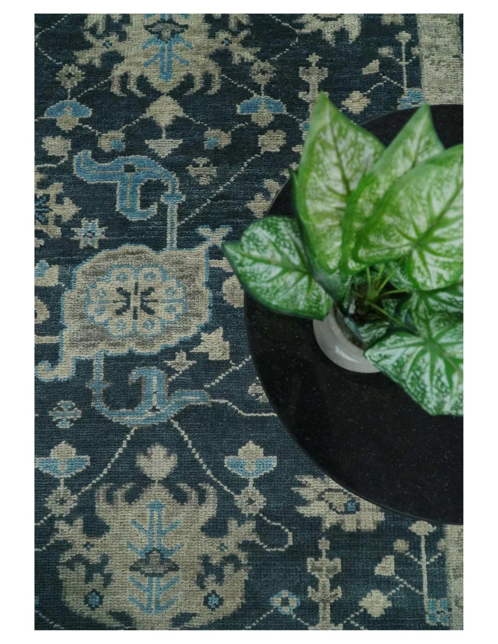 Hand Knotted 5x8 Vintage Oriental Oushak Blue and Camel Wool Area Rug | TRDCP8B - Image 4