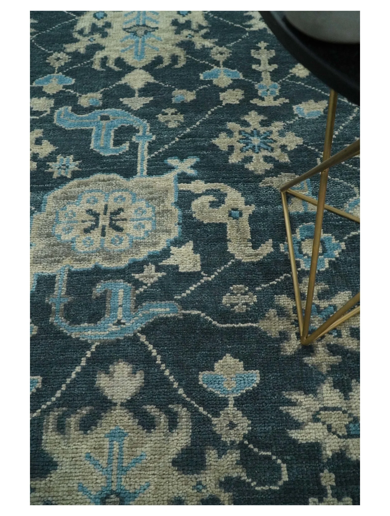 Hand Knotted 5x8 Vintage Oriental Oushak Blue and Camel Wool Area Rug | TRDCP8B - Image 5