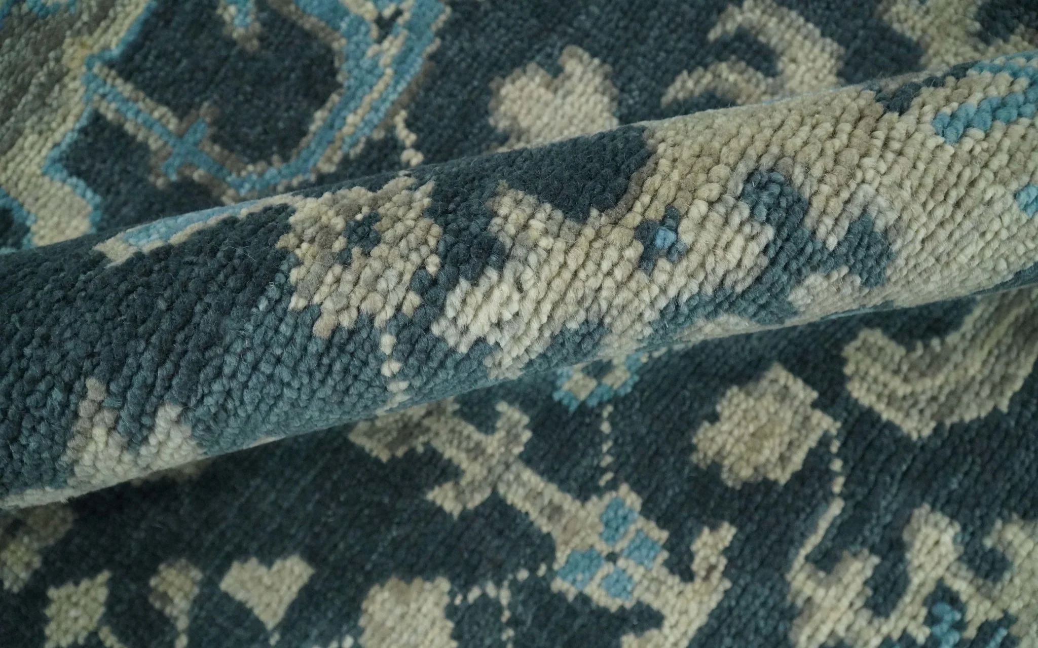 Hand Knotted 5x8 Vintage Oriental Oushak Blue and Camel Wool Area Rug | TRDCP8B - Image 8
