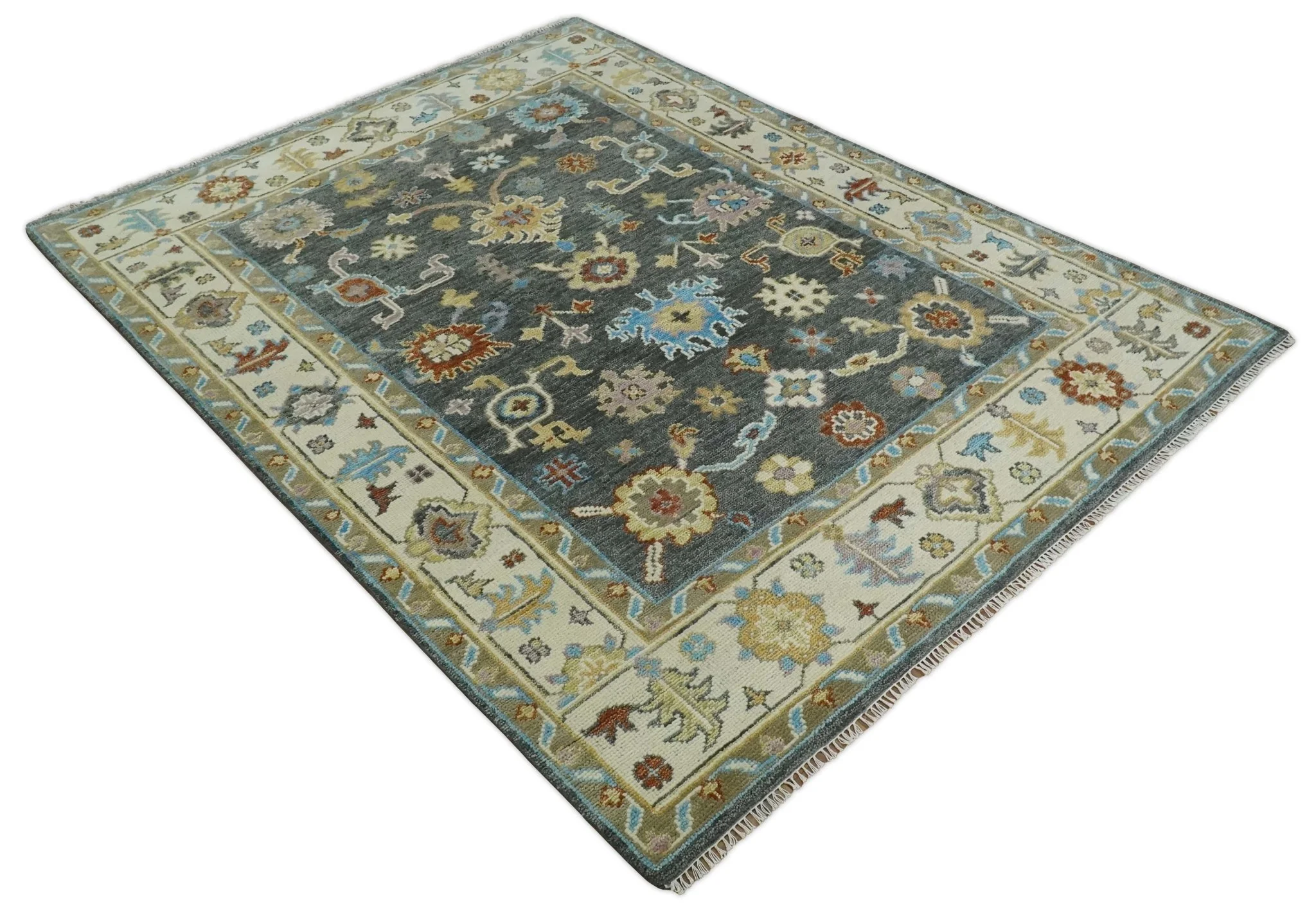 Hand Knotted Gray, Ivory and Olive Traditional Oushak Multi Size Wool Area Rug - Image 10