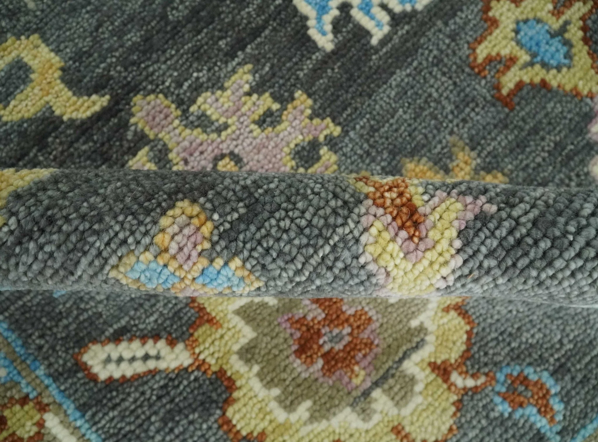 Hand Knotted Gray, Ivory and Olive Traditional Oushak Multi Size Wool Area Rug - Image 6