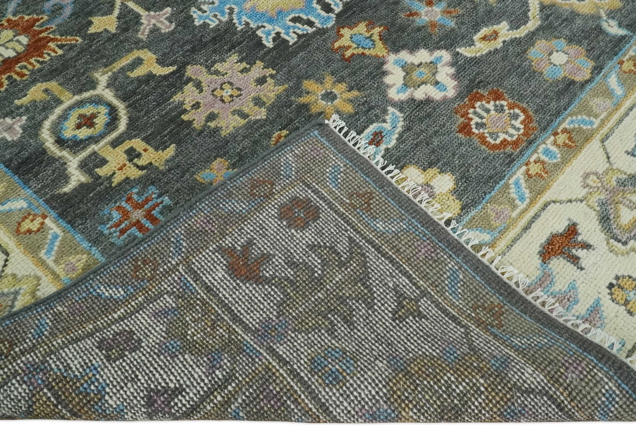 Hand Knotted Gray, Ivory and Olive Traditional Oushak Multi Size Wool Area Rug - Image 7