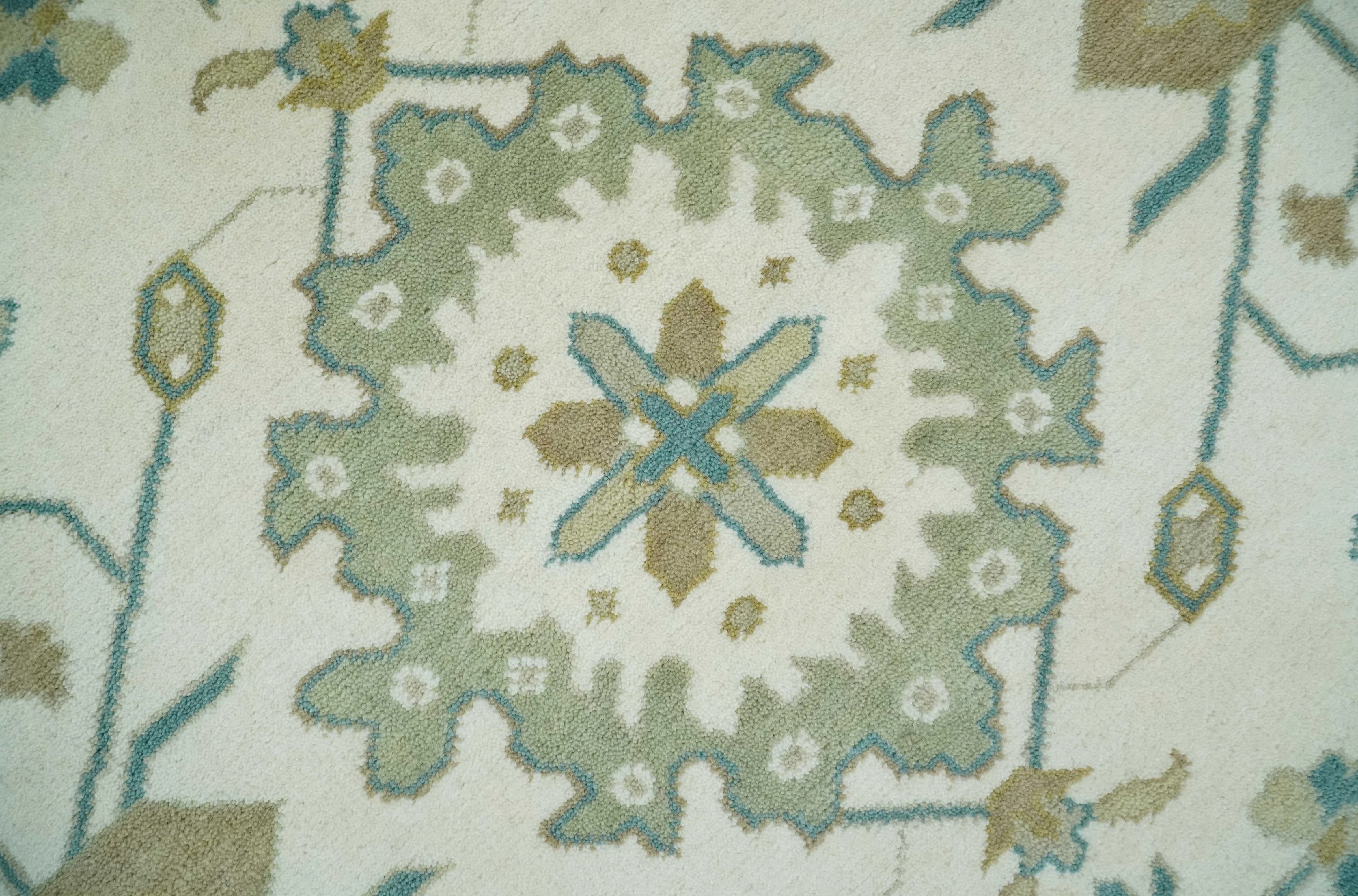 Hand Knotted Ivory, Beige and Teal Antique look Traditional Oushak Multi Size Wool Area Rug - Image 4