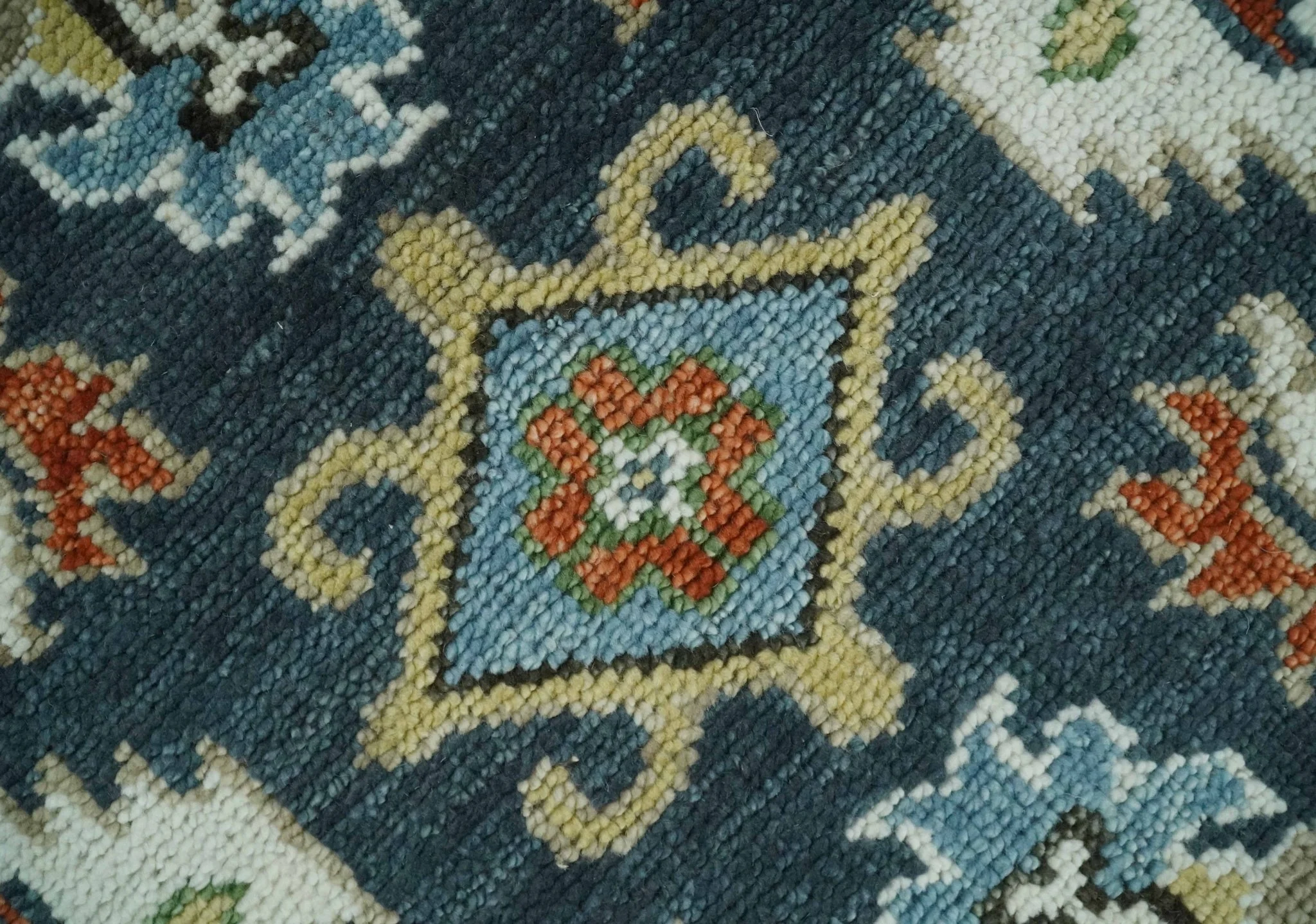 Teal and Ivory Traditional Hand Knotted Oriental Oushak Custom Made Wool Area Rug - Image 4