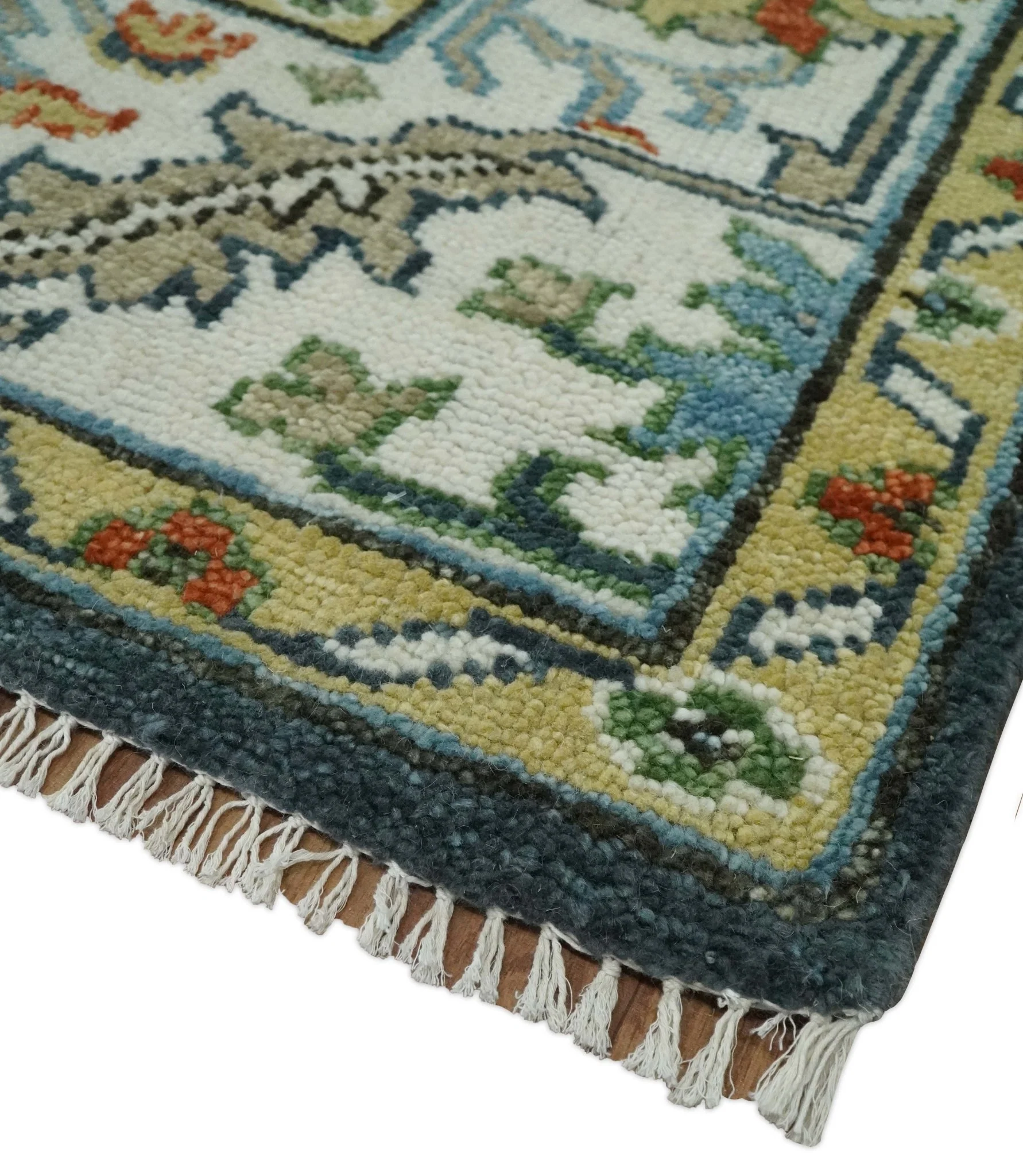 Teal and Ivory Traditional Hand Knotted Oriental Oushak Custom Made Wool Area Rug - Image 5