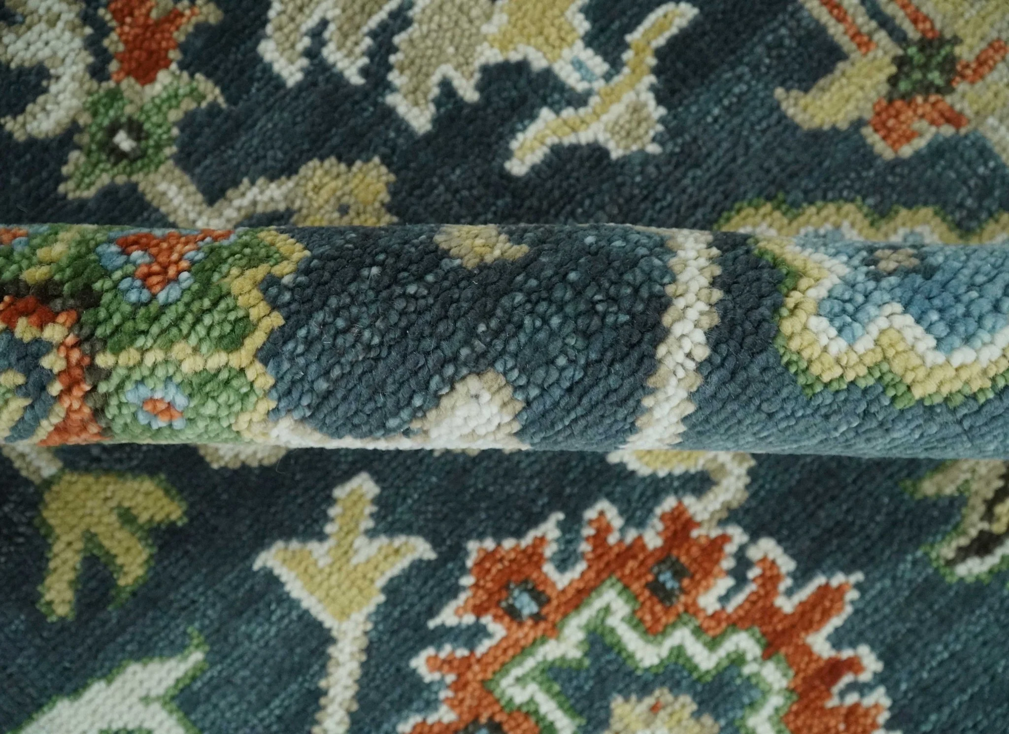 Teal and Ivory Traditional Hand Knotted Oriental Oushak Custom Made Wool Area Rug - Image 6