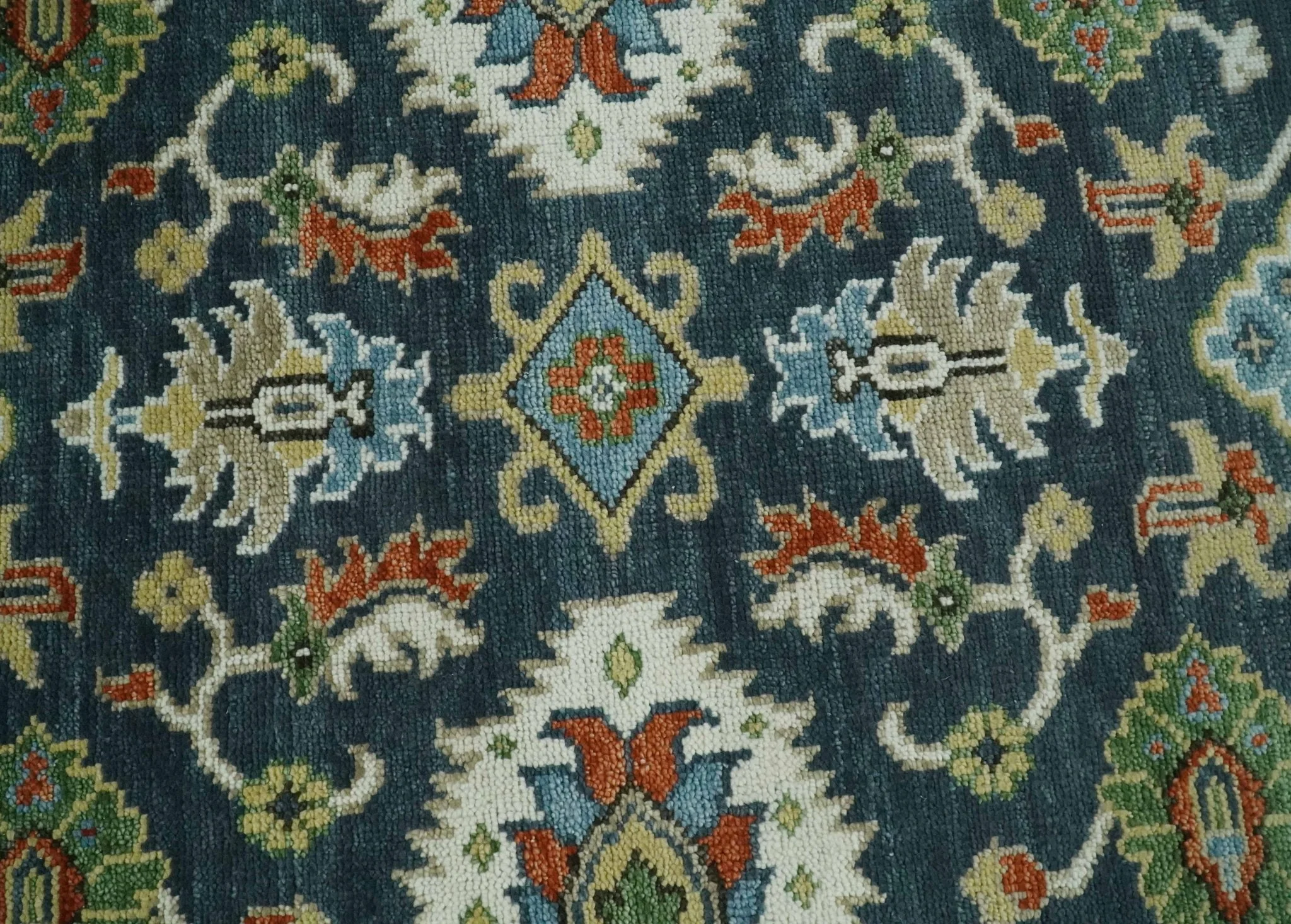 Teal and Ivory Traditional Hand Knotted Oriental Oushak Custom Made Wool Area Rug - Image 9