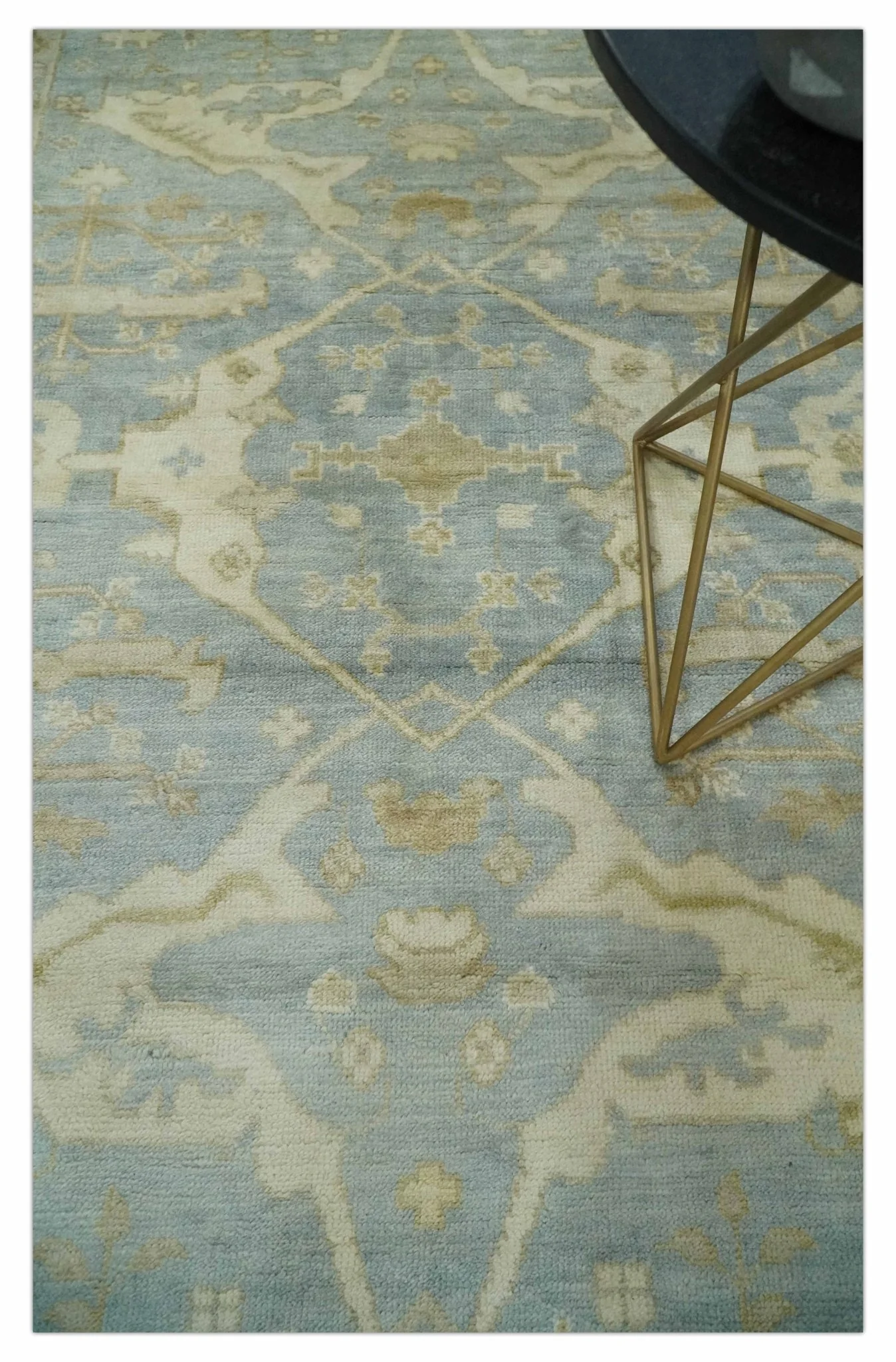 Hand Knotted 6x9 Oriental Oushak Silver and Beige Turkish Style Wool Area Rug - Image 2