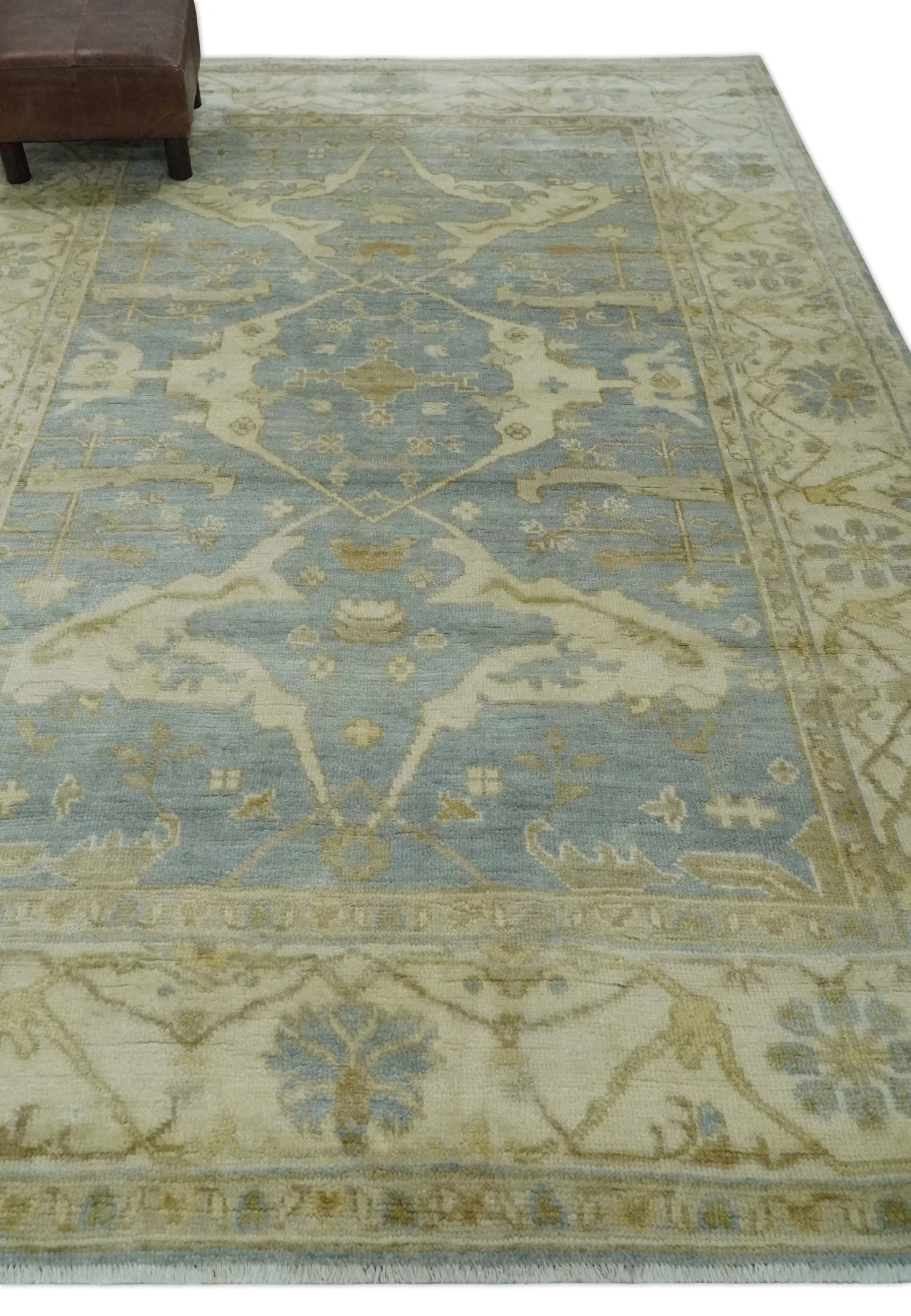 Hand Knotted 6x9 Oriental Oushak Silver and Beige Turkish Style Wool Area Rug - Image 3