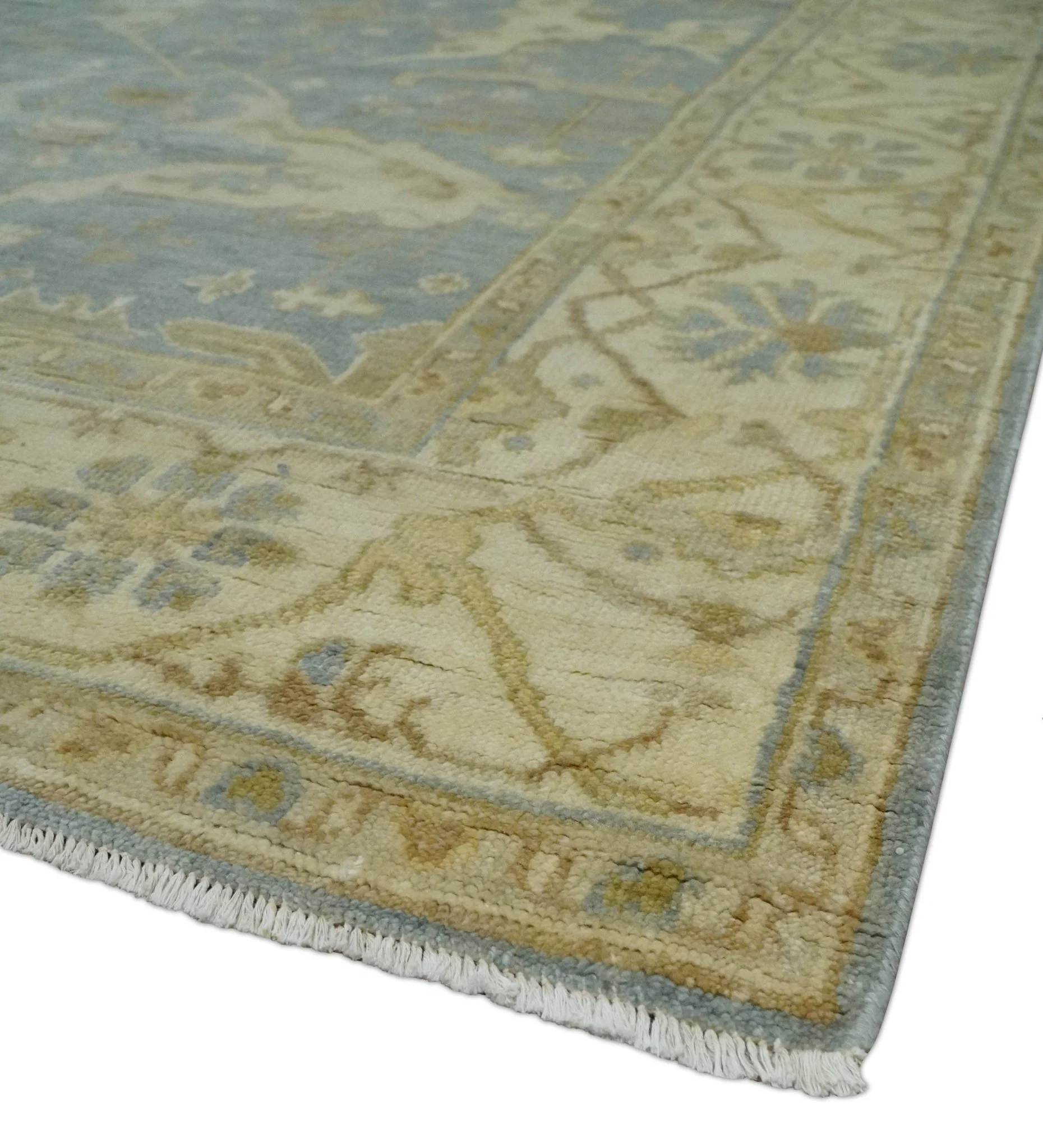 Hand Knotted 6x9 Oriental Oushak Silver and Beige Turkish Style Wool Area Rug - Image 5
