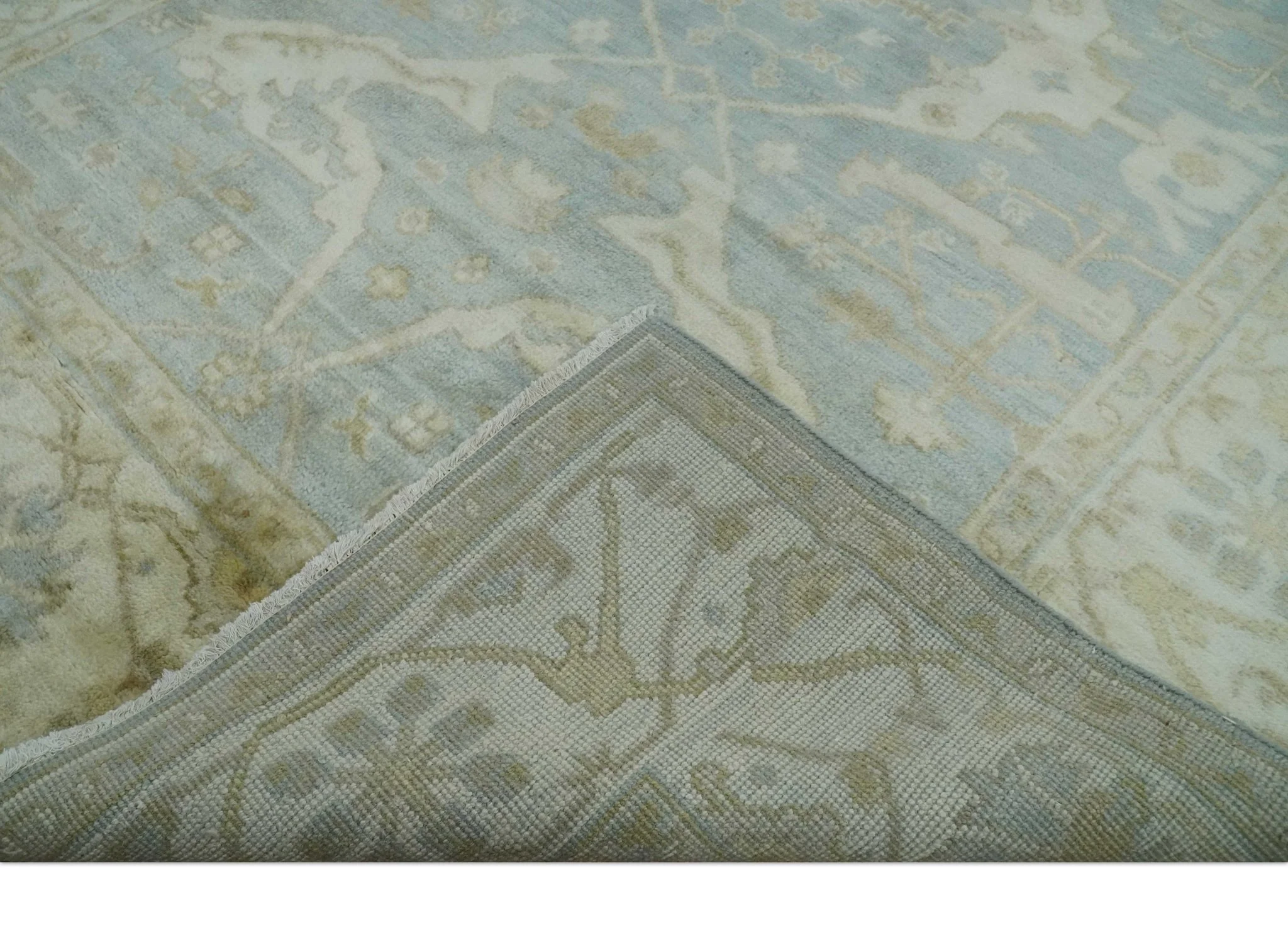 Hand Knotted 6x9 Oriental Oushak Silver and Beige Turkish Style Wool Area Rug - Image 7