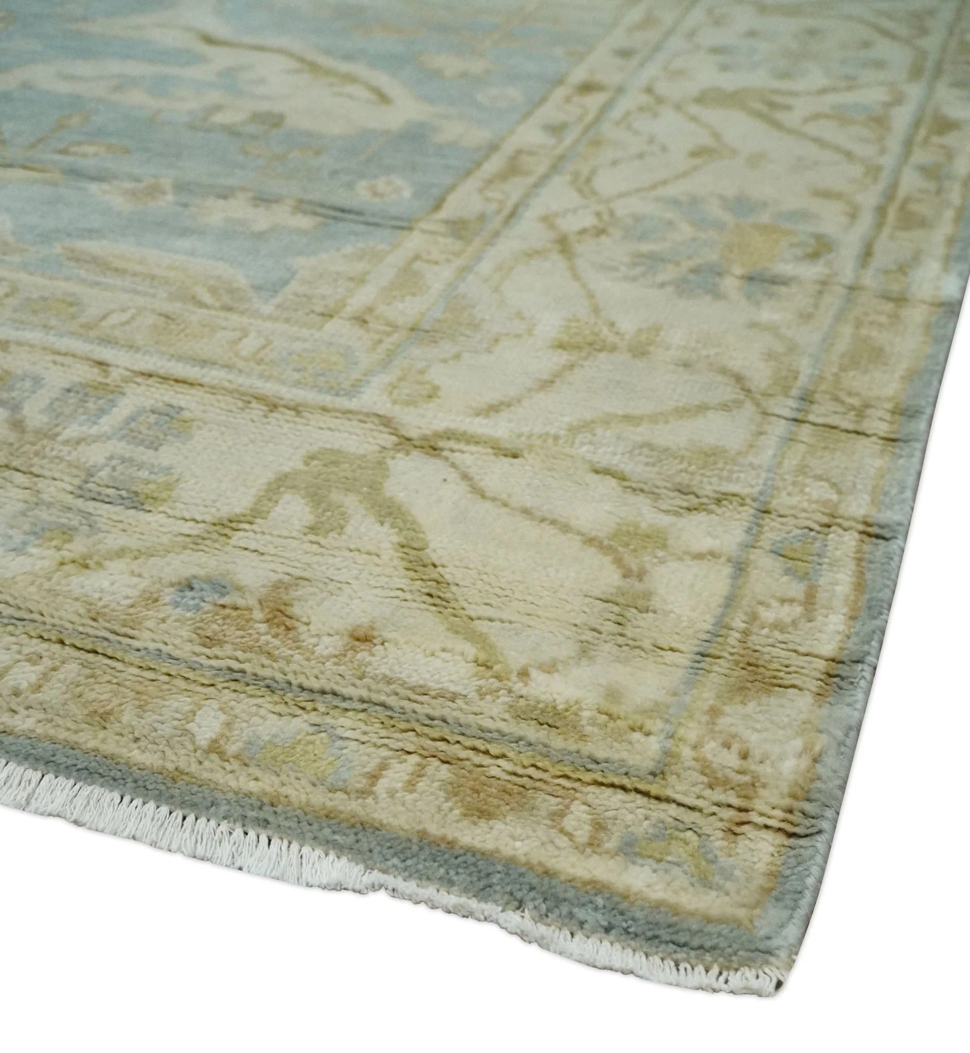 Hand Knotted 6x9 Oriental Oushak Turkish Style Silver and Beige Wool Area Rug - Image 5