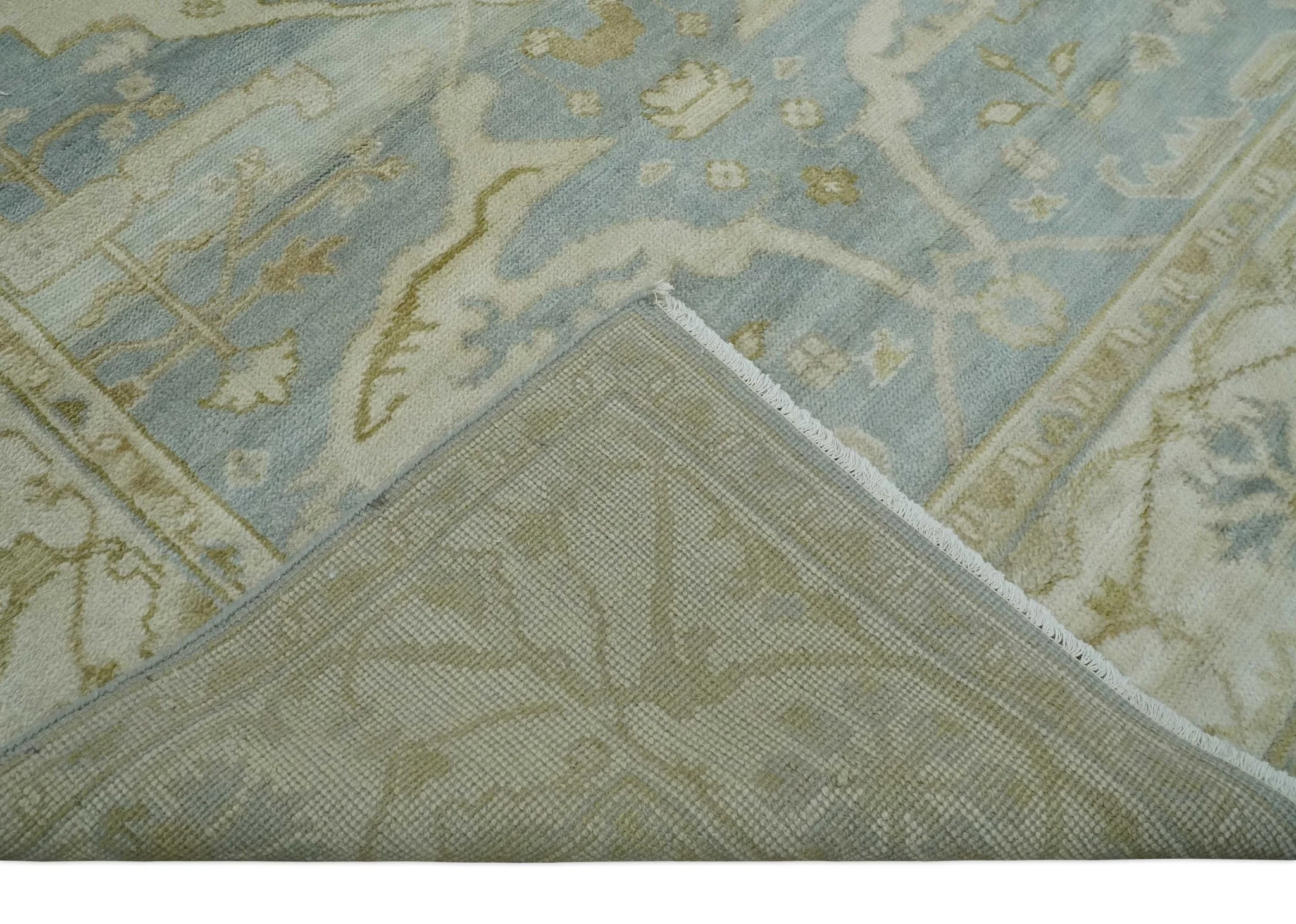 Hand Knotted 6x9 Oriental Oushak Turkish Style Silver and Beige Wool Area Rug - Image 7