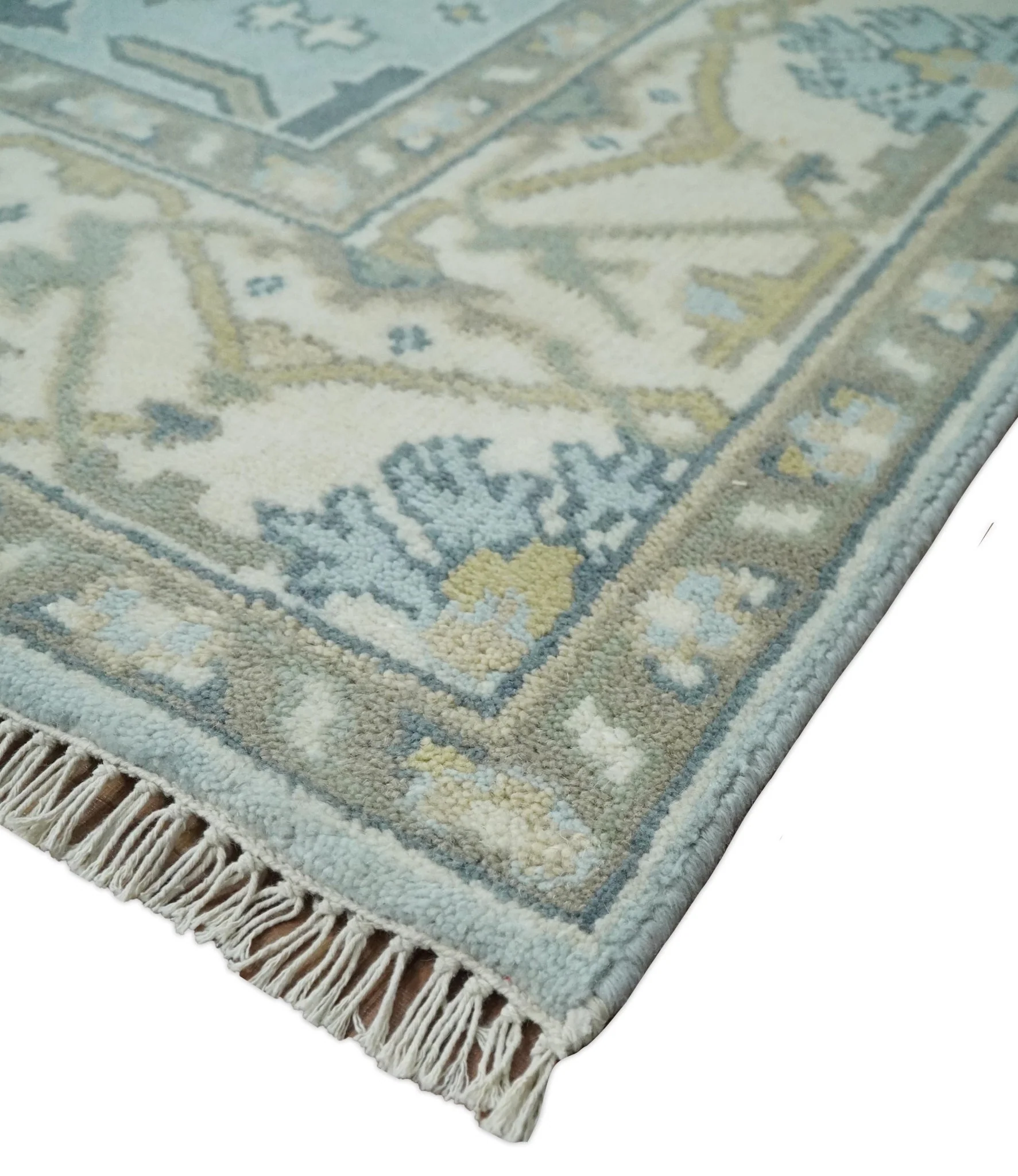 Hand Knotted 6x9 Vintage Blue, Beige and Camel Oriental Oushak Wool Area Rug | TRDCP86969 - Image 3
