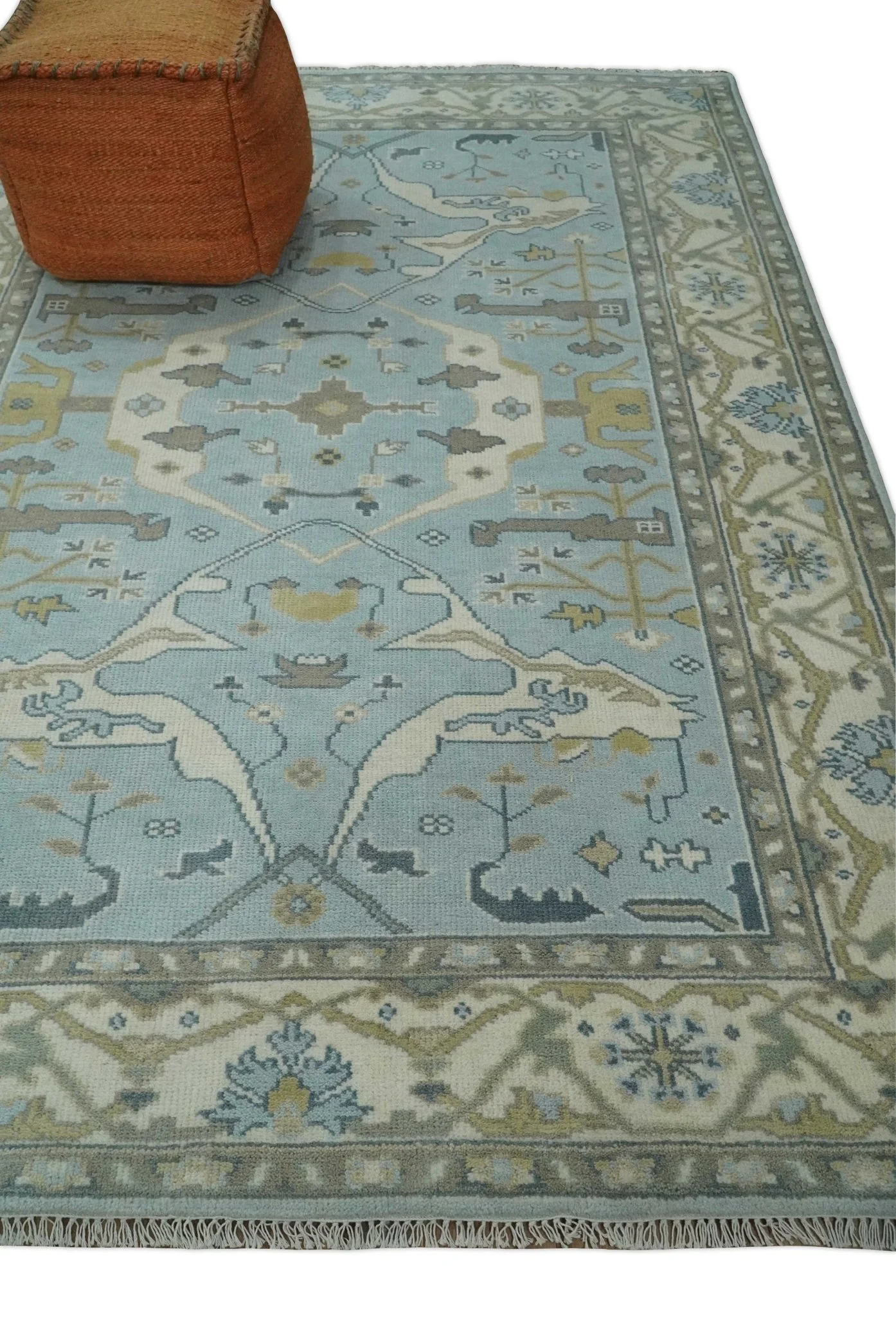 Hand Knotted 6x9 Vintage Blue, Beige and Camel Oriental Oushak Wool Area Rug | TRDCP86969 - Image 4