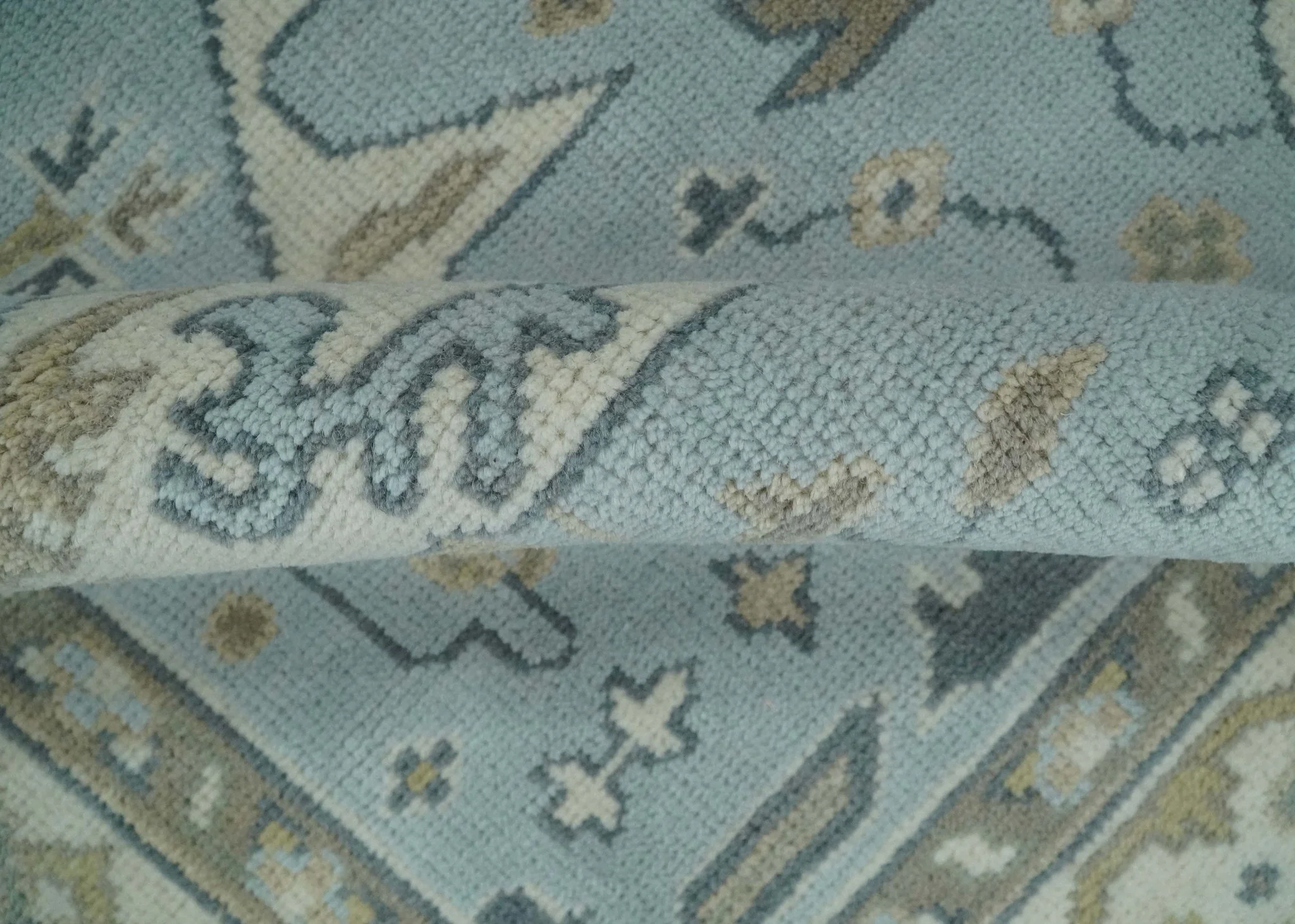 Hand Knotted 6x9 Vintage Blue, Beige and Camel Oriental Oushak Wool Area Rug | TRDCP86969 - Image 6