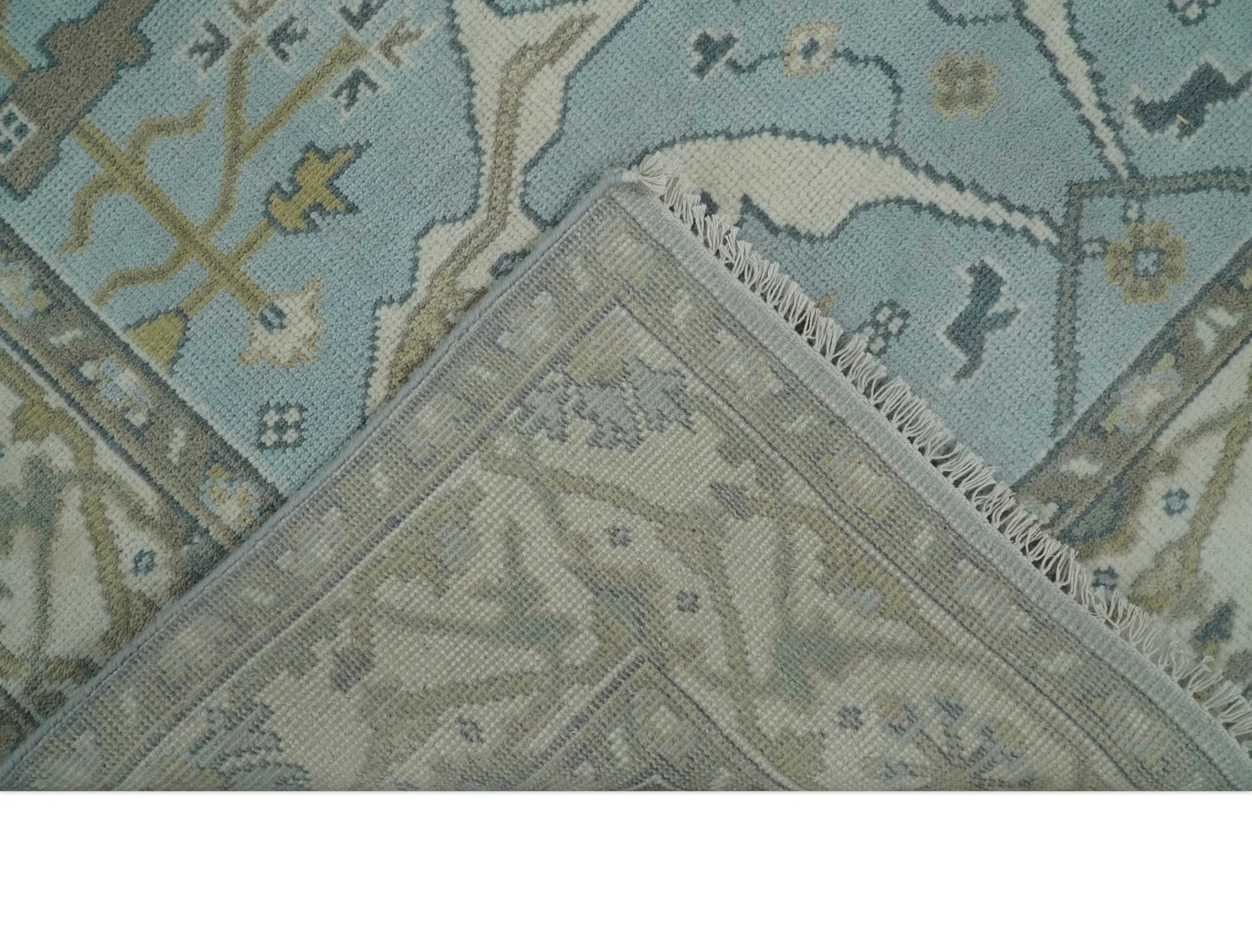 Hand Knotted 6x9 Vintage Blue, Beige and Camel Oriental Oushak Wool Area Rug | TRDCP86969 - Image 7