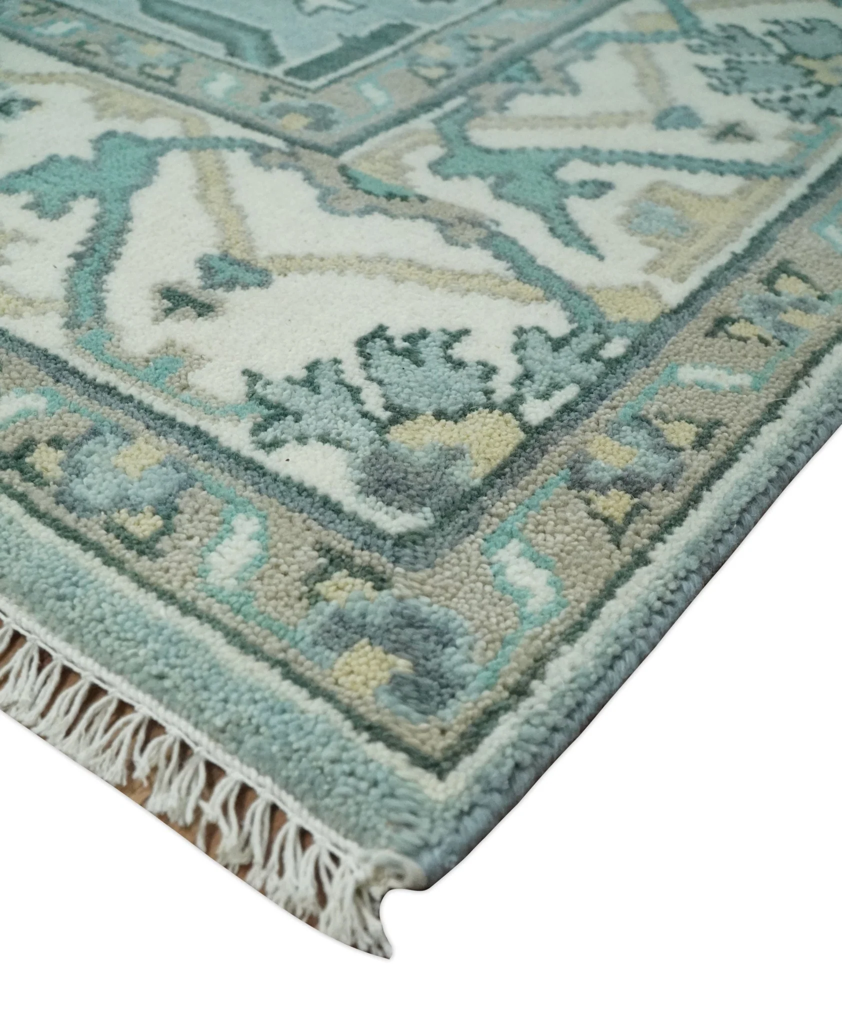 Hand Knotted 6x9 Vintage Blue, Ivory and Silver Oriental Oushak Wool Area Rug | TRDCP87169 - Image 3