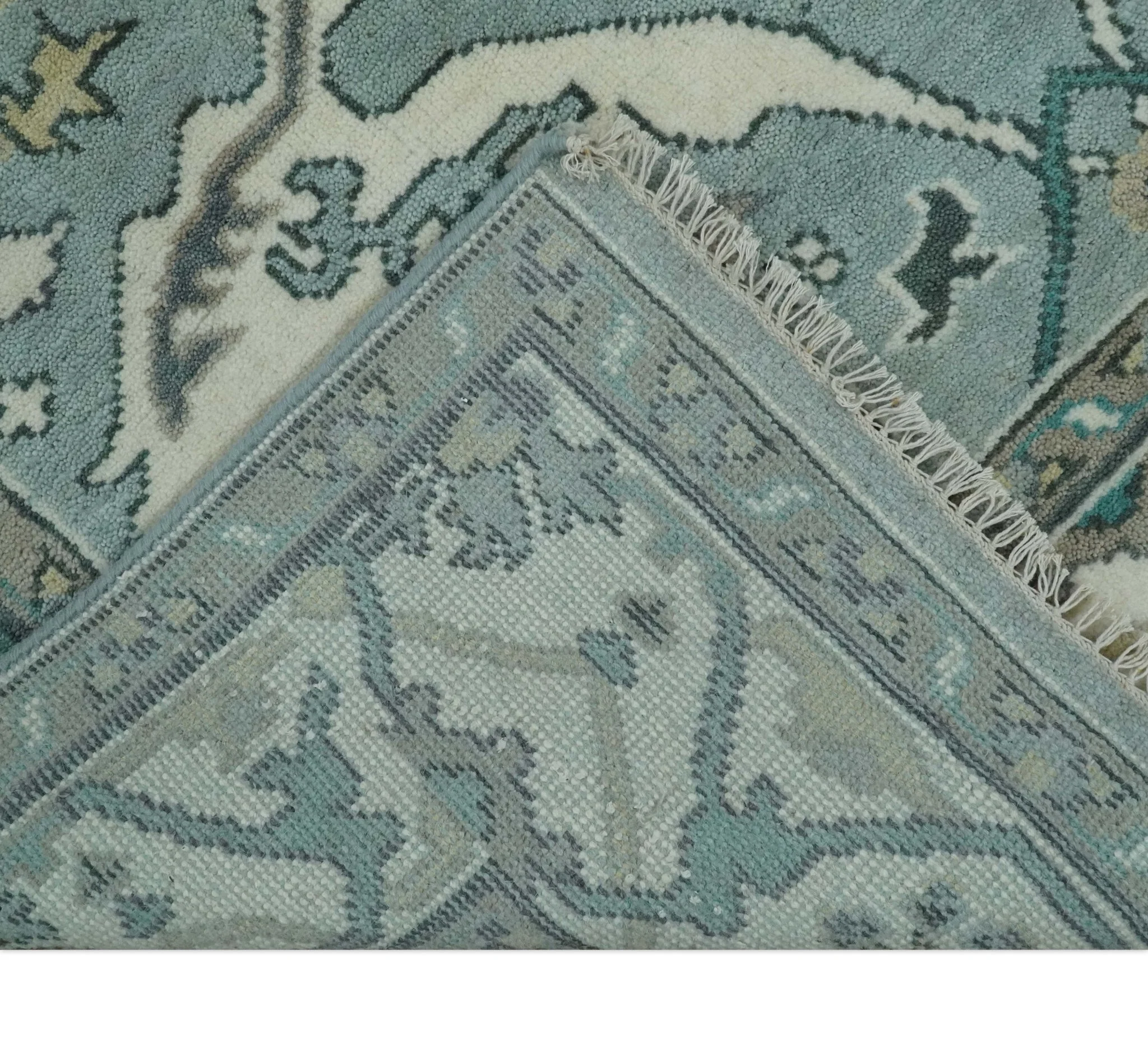 Hand Knotted 6x9 Vintage Blue, Ivory and Silver Oriental Oushak Wool Area Rug | TRDCP87169 - Image 7