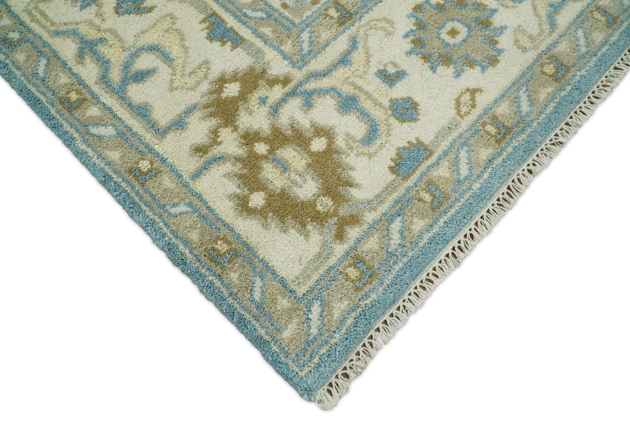 Hand Knotted 6x9 Vintage Oriental Oushak Blue and Beige Wool Area Rug | TRDCP1669 - Image 3