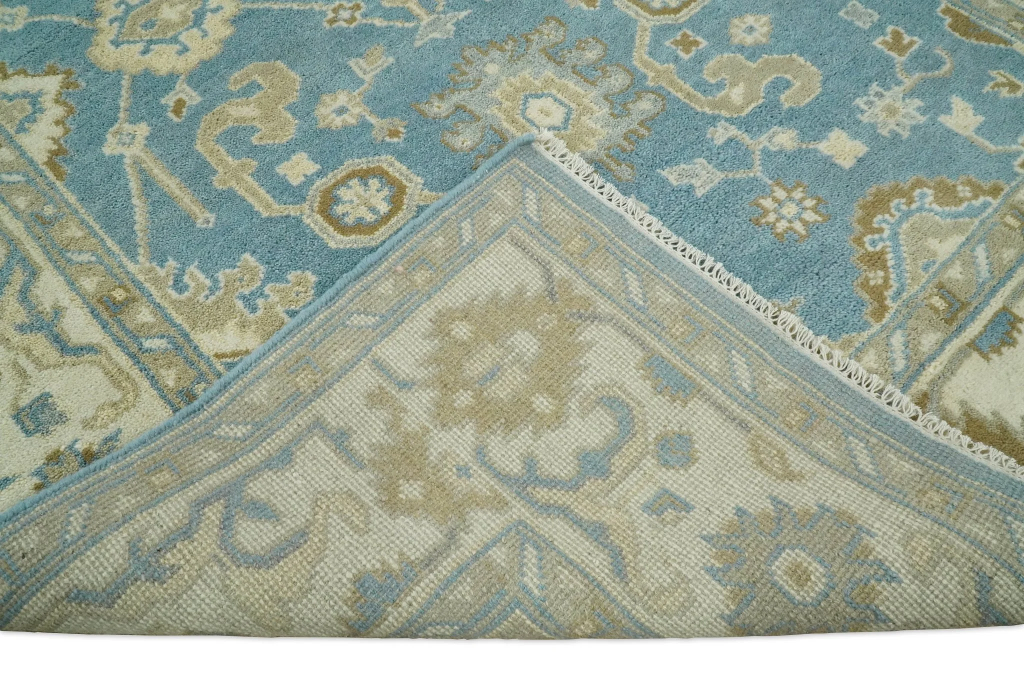 Hand Knotted 6x9 Vintage Oriental Oushak Blue and Beige Wool Area Rug | TRDCP1669 - Image 7