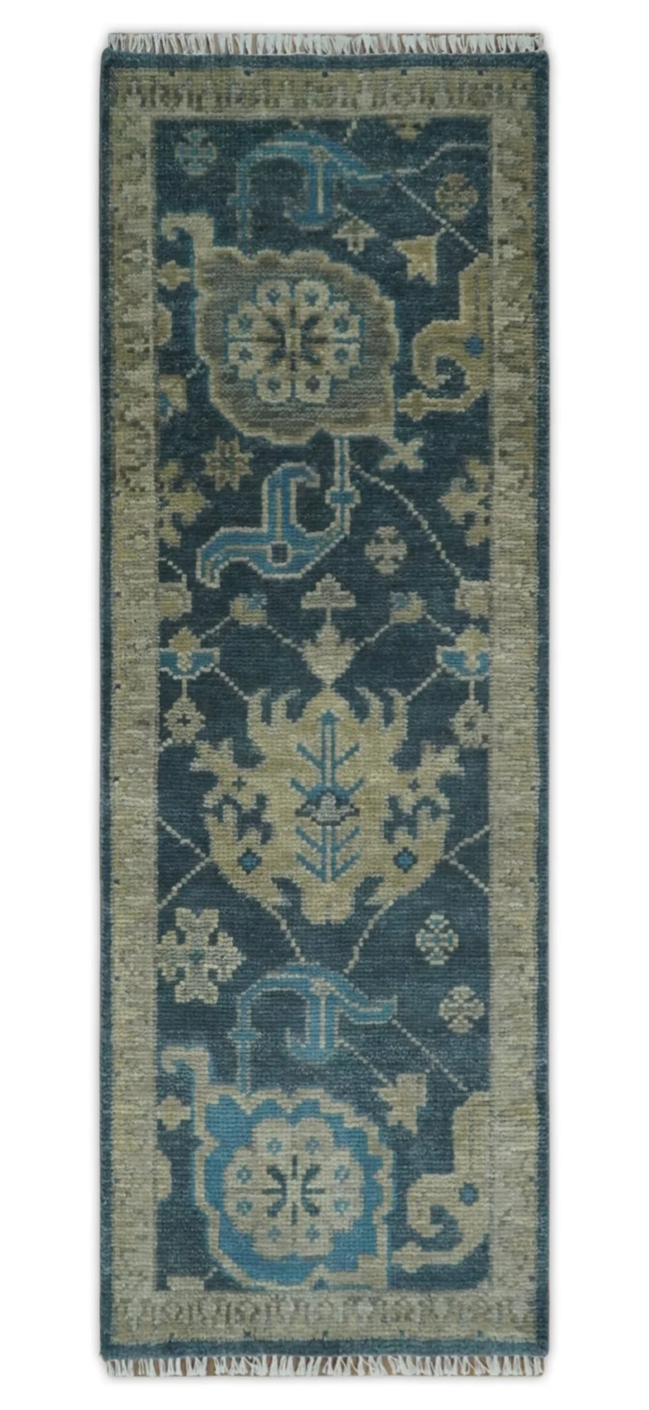 Hand Knotted Vintage Style Oriental Turkish Oushak Blue and Camel Multi Size Wool Area Rug - Image 10
