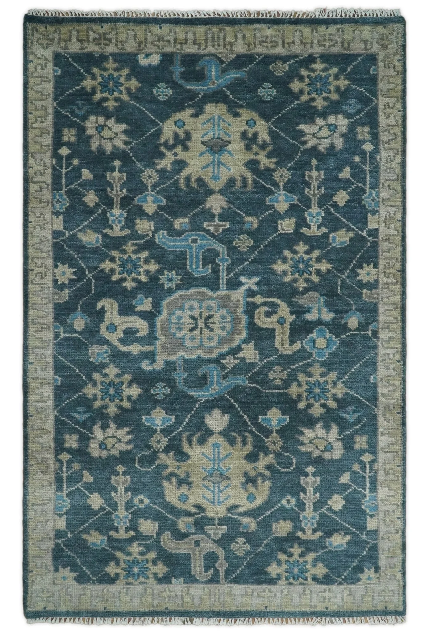 Hand Knotted Vintage Style Oriental Turkish Oushak Blue and Camel Multi Size Wool Area Rug - Image 13
