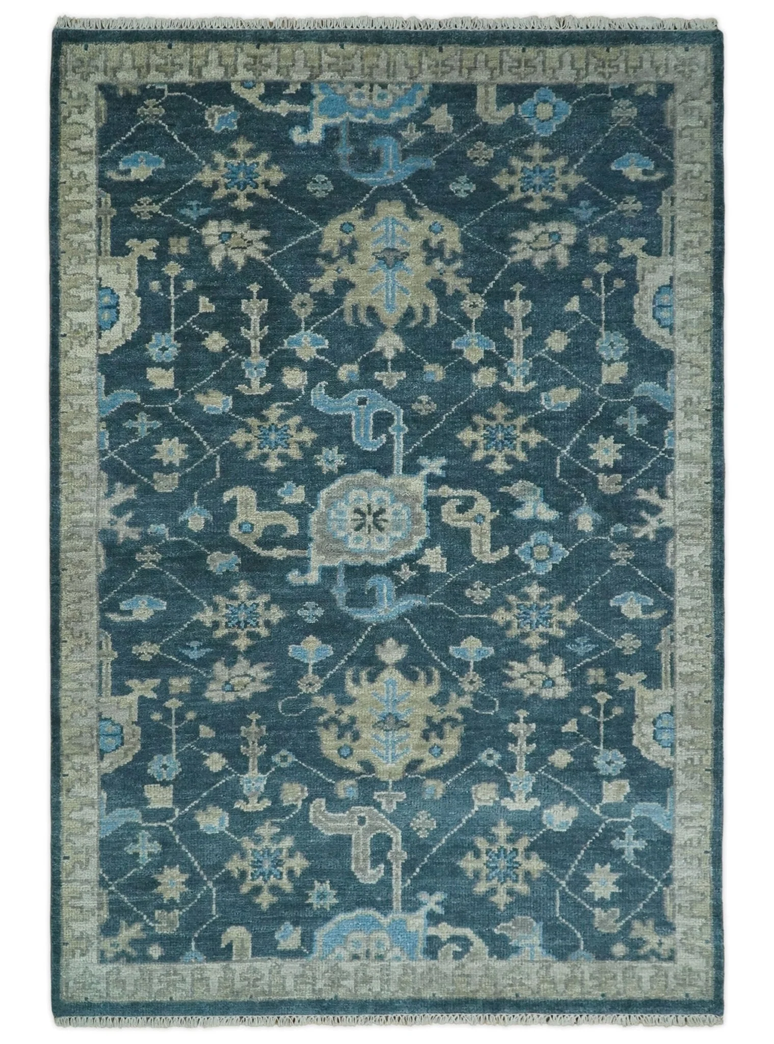 Hand Knotted Vintage Style Oriental Turkish Oushak Blue and Camel Multi Size Wool Area Rug - Image 14