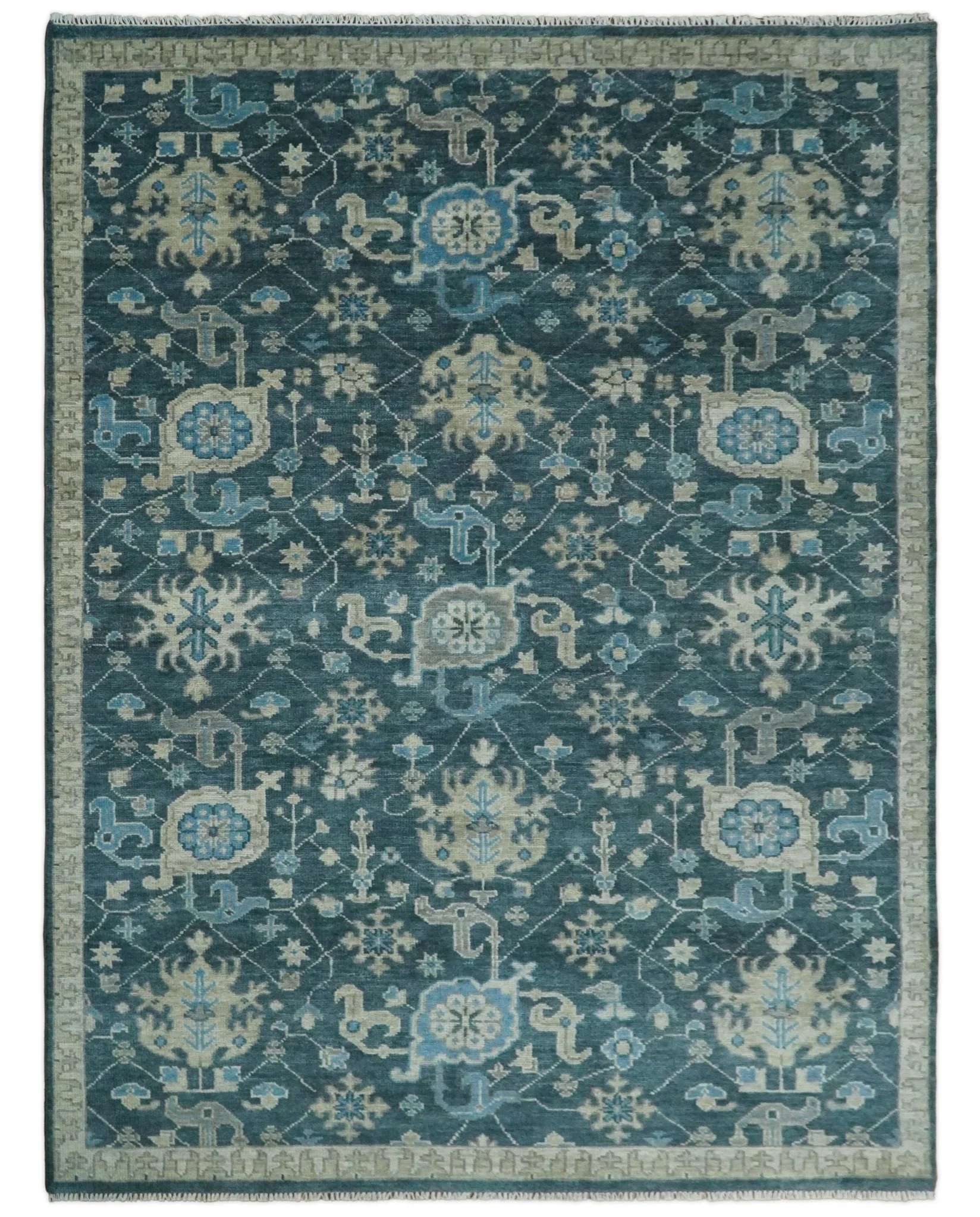 Hand Knotted Vintage Style Oriental Turkish Oushak Blue and Camel Multi Size Wool Area Rug - Image 15