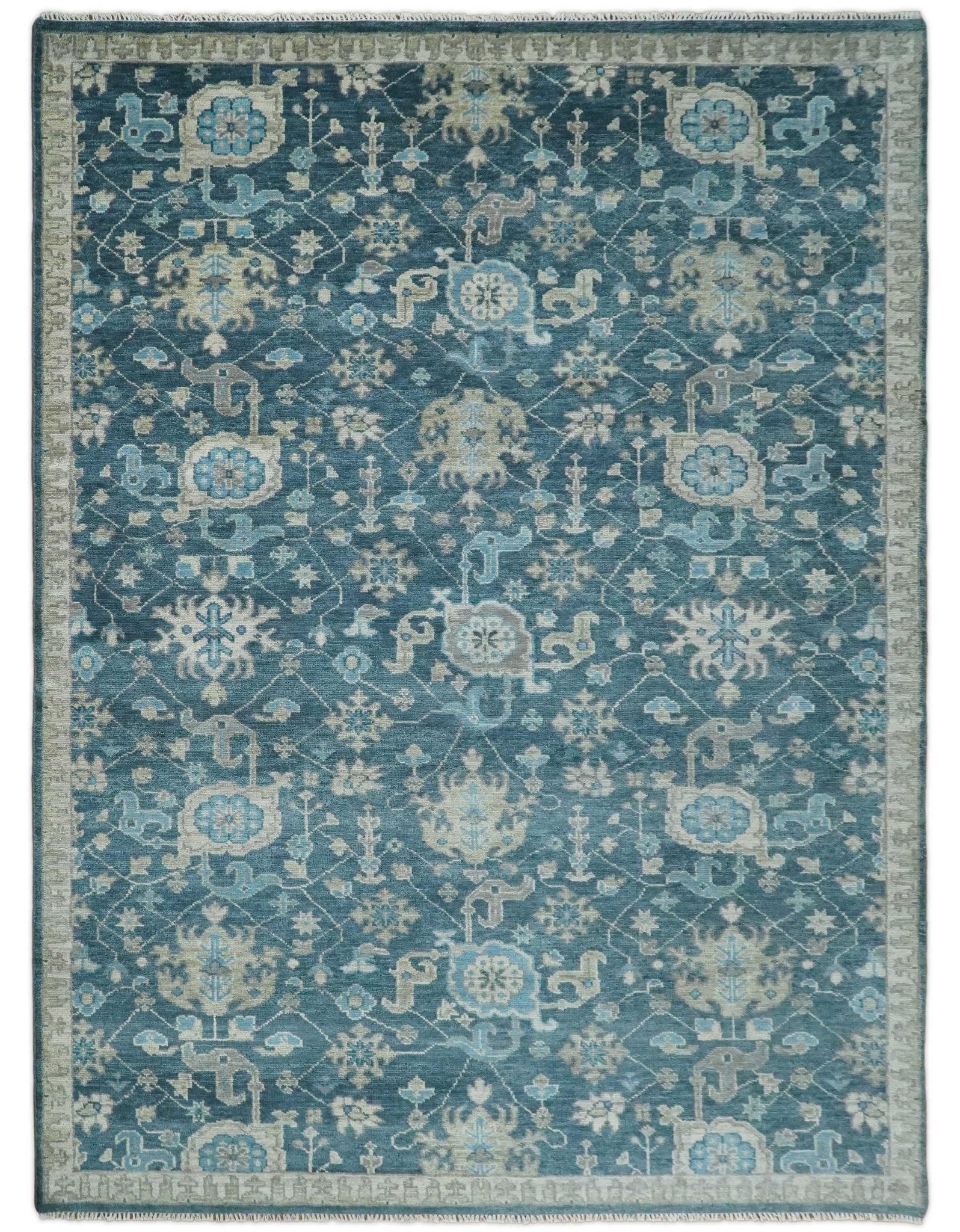 Hand Knotted Vintage Style Oriental Turkish Oushak Blue and Camel Multi Size Wool Area Rug - Image 16