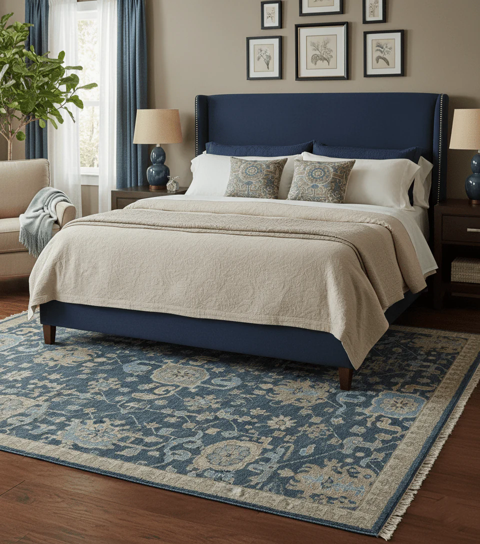 Hand Knotted Vintage Style Oriental Turkish Oushak Blue and Camel Multi Size Wool Area Rug - Image 2
