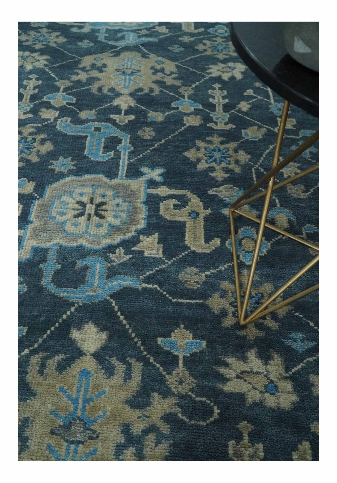 Hand Knotted Vintage Style Oriental Turkish Oushak Blue and Camel Multi Size Wool Area Rug - Image 3