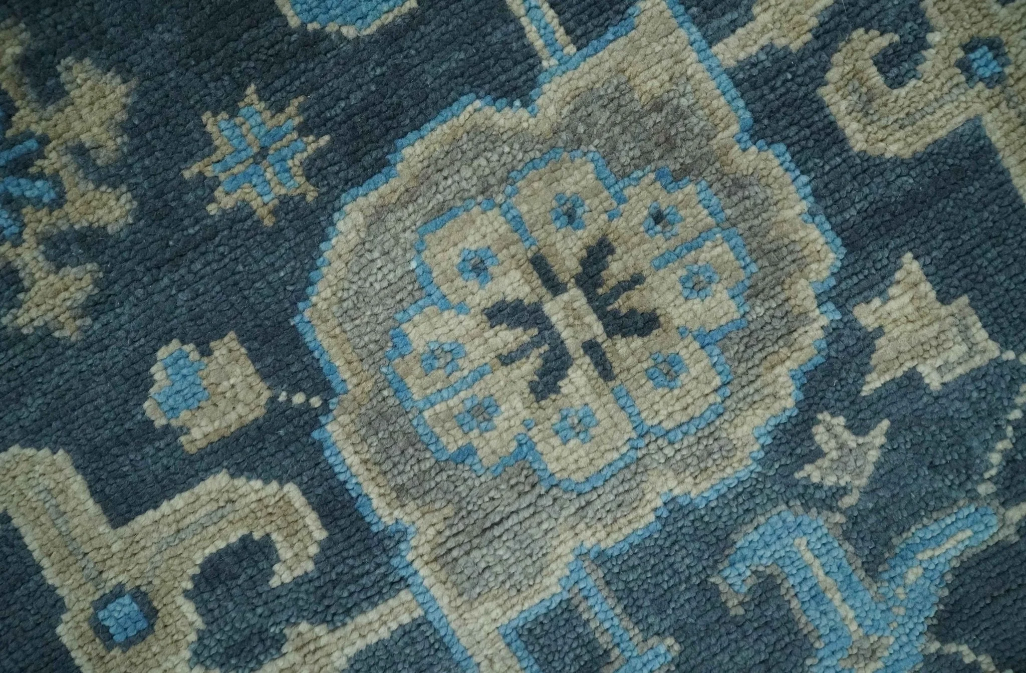 Hand Knotted Vintage Style Oriental Turkish Oushak Blue and Camel Multi Size Wool Area Rug - Image 5
