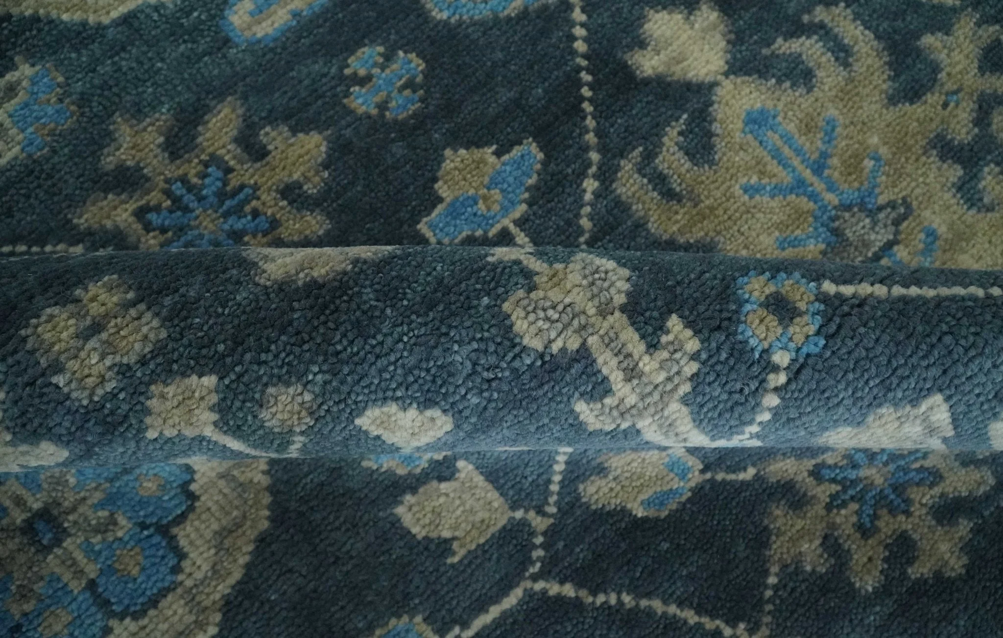 Hand Knotted Vintage Style Oriental Turkish Oushak Blue and Camel Multi Size Wool Area Rug - Image 7