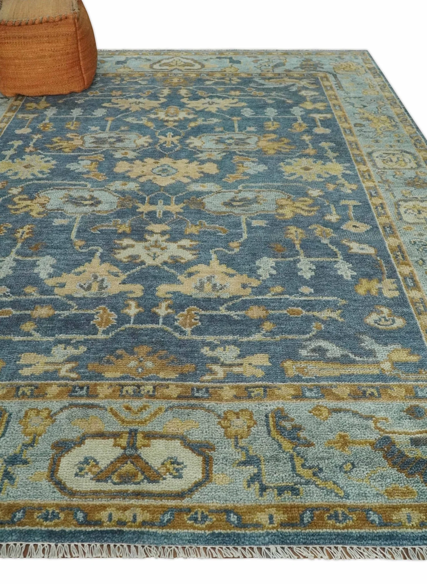 Hand Knotted 8x10 Charcoal, Silver and Beige Oushak Wool Area Rug - Image 2