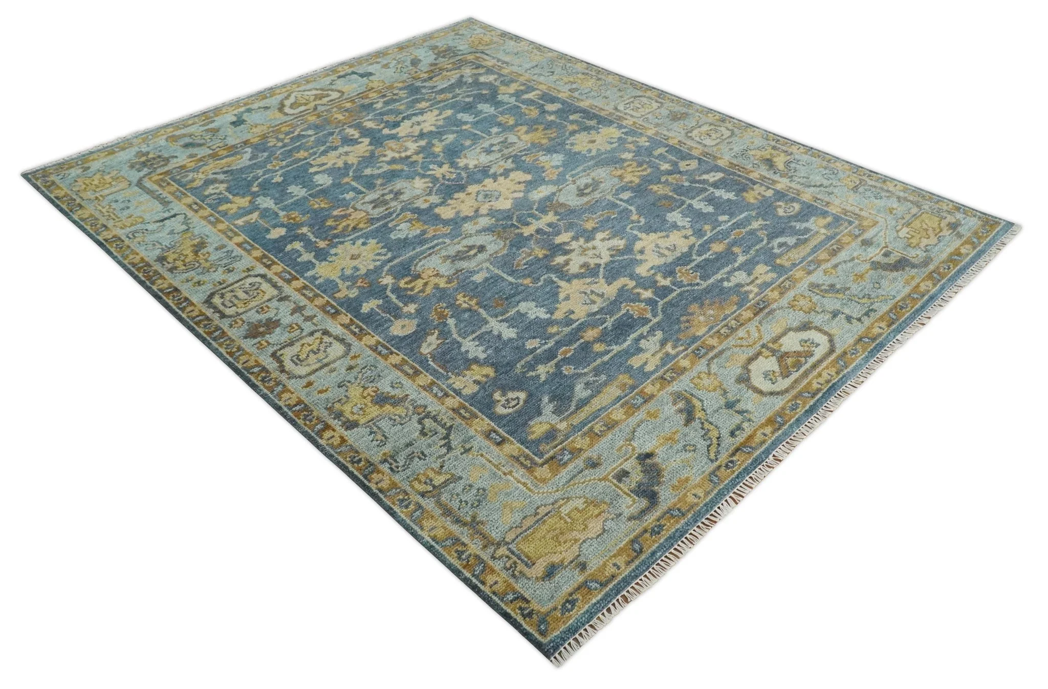 Hand Knotted 8x10 Charcoal, Silver and Beige Oushak Wool Area Rug - Image 3