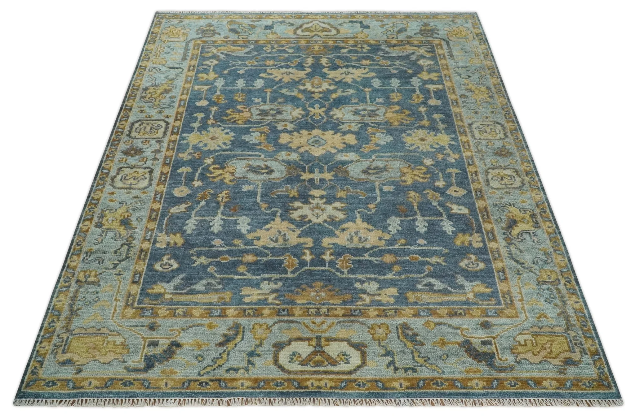 Hand Knotted 8x10 Charcoal, Silver and Beige Oushak Wool Area Rug - Image 4