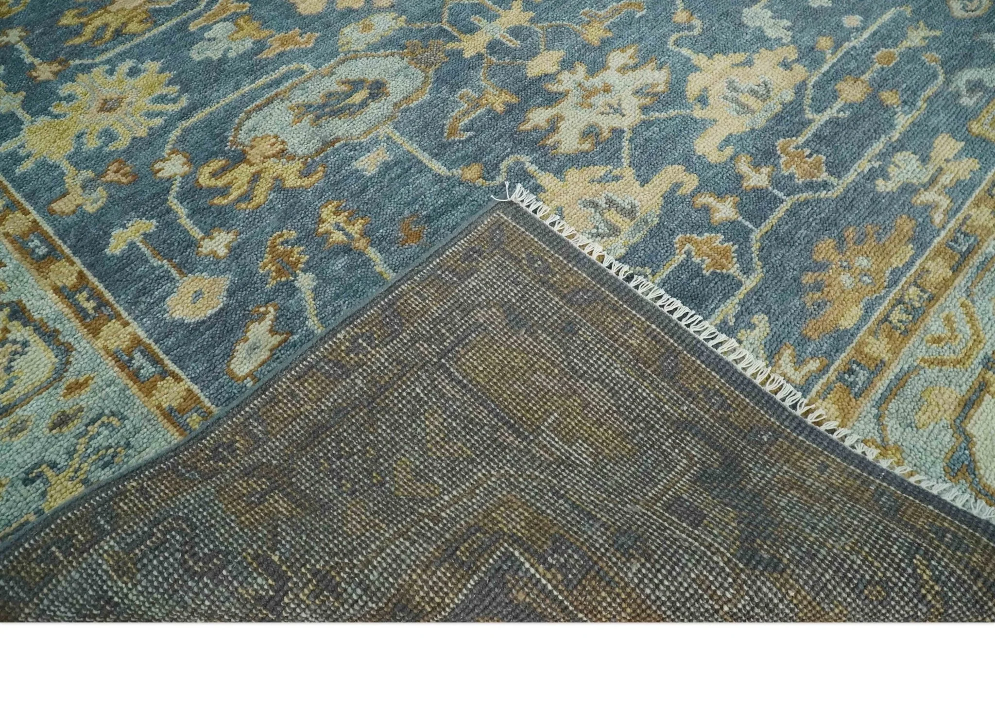 Hand Knotted 8x10 Charcoal, Silver and Beige Oushak Wool Area Rug - Image 5