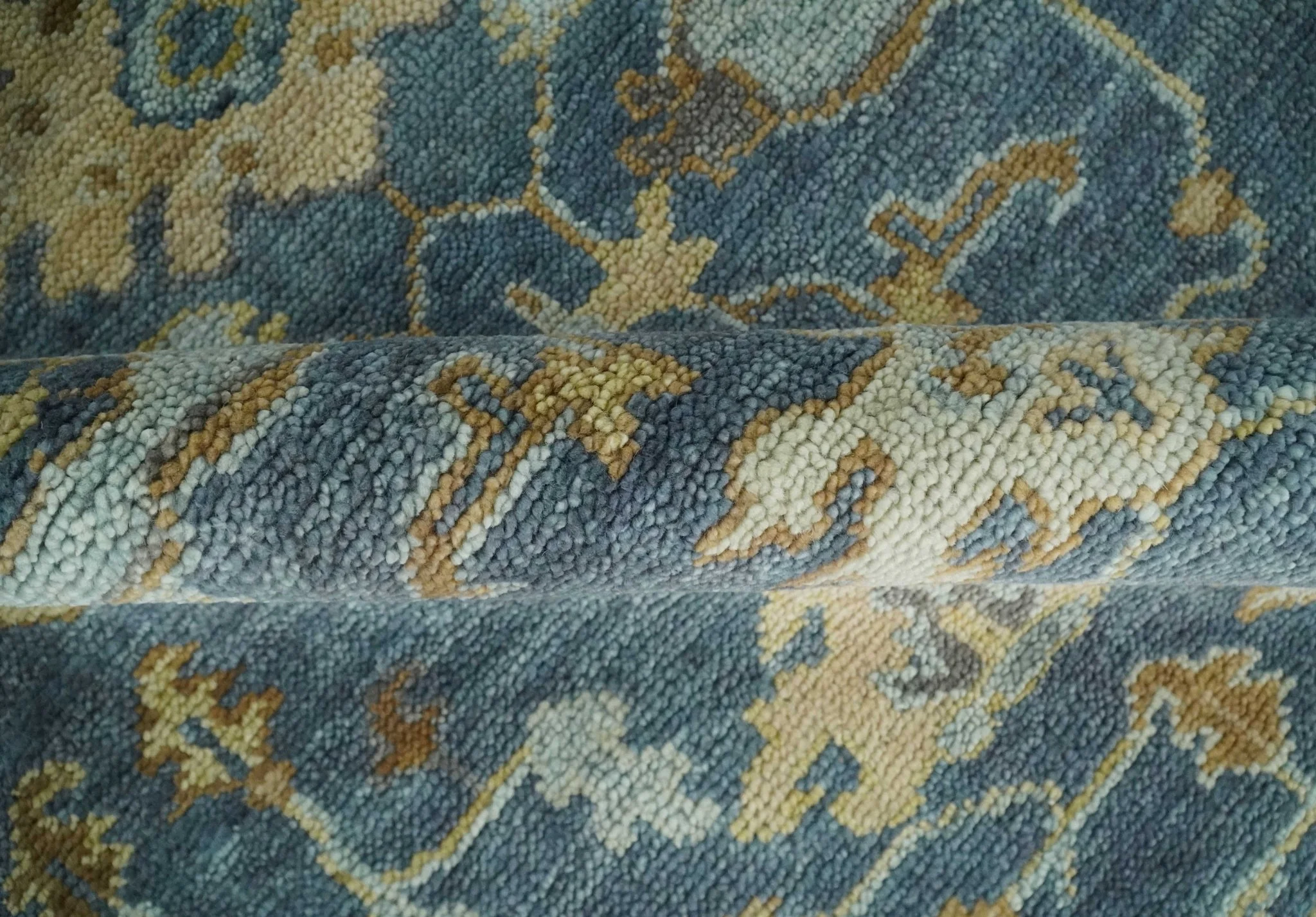 Hand Knotted 8x10 Charcoal, Silver and Beige Oushak Wool Area Rug - Image 6