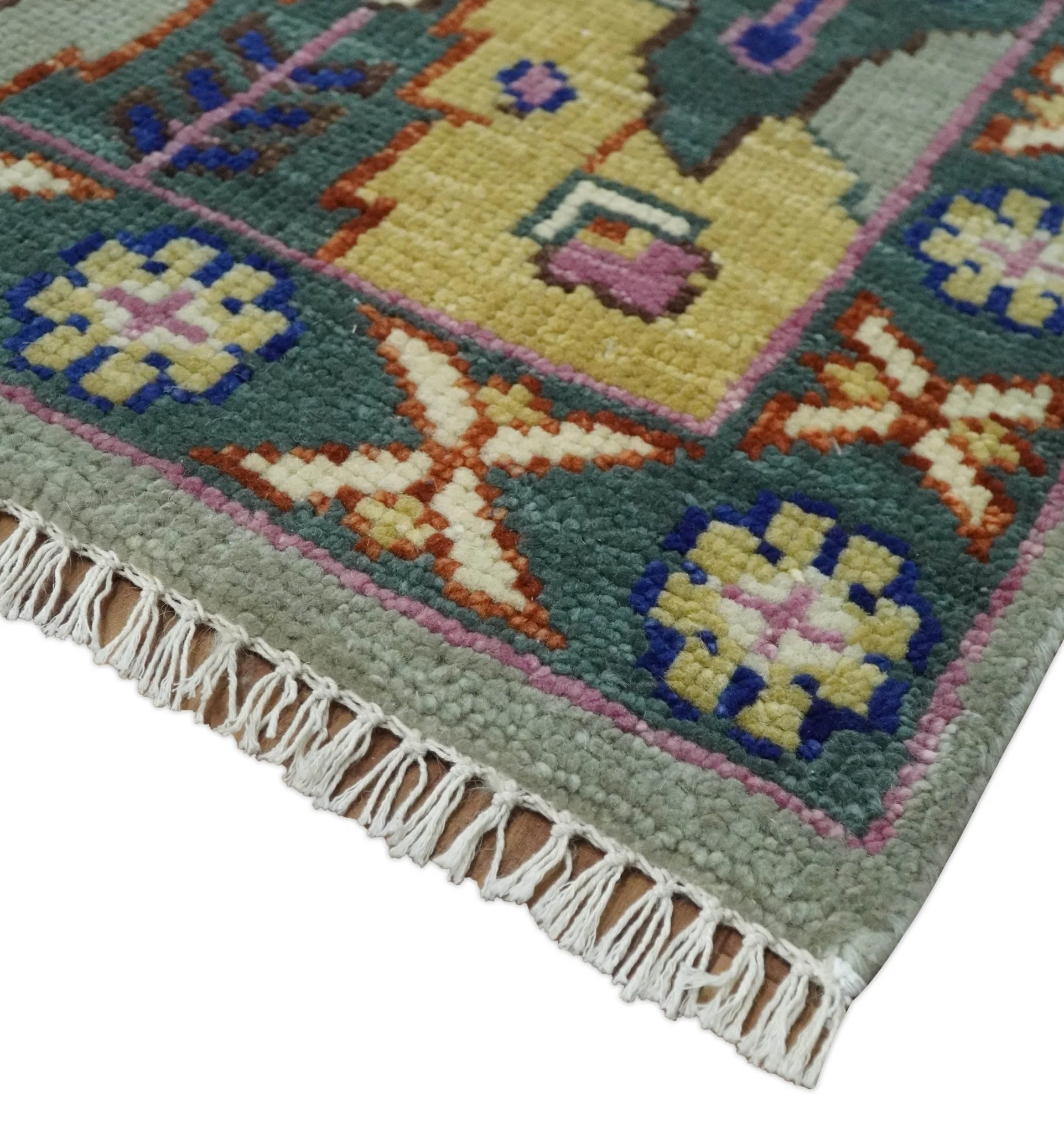 Hand knotted Green, Pink and Gold Traditional large design Antique Oushak Custom Made wool Area Rug - Image 11