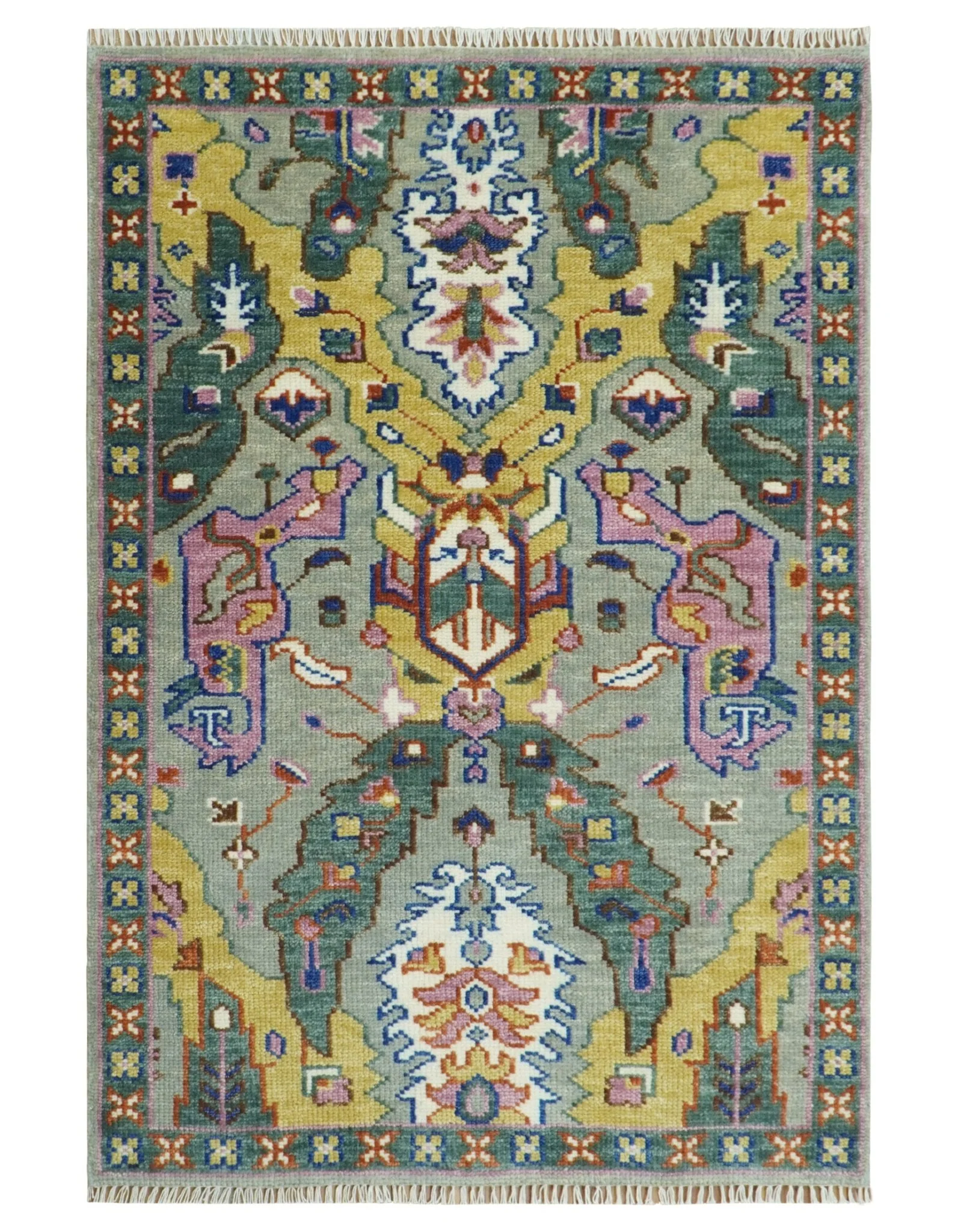 Hand knotted Green, Pink and Gold Traditional large design Antique Oushak Custom Made wool Area Rug - Image 14