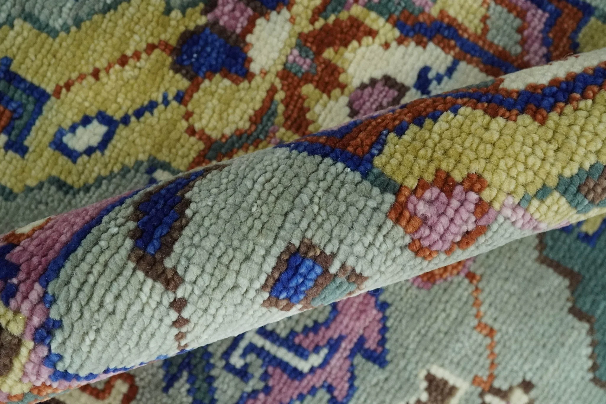 Hand knotted Green, Pink and Gold Traditional large design Antique Oushak Custom Made wool Area Rug - Image 7