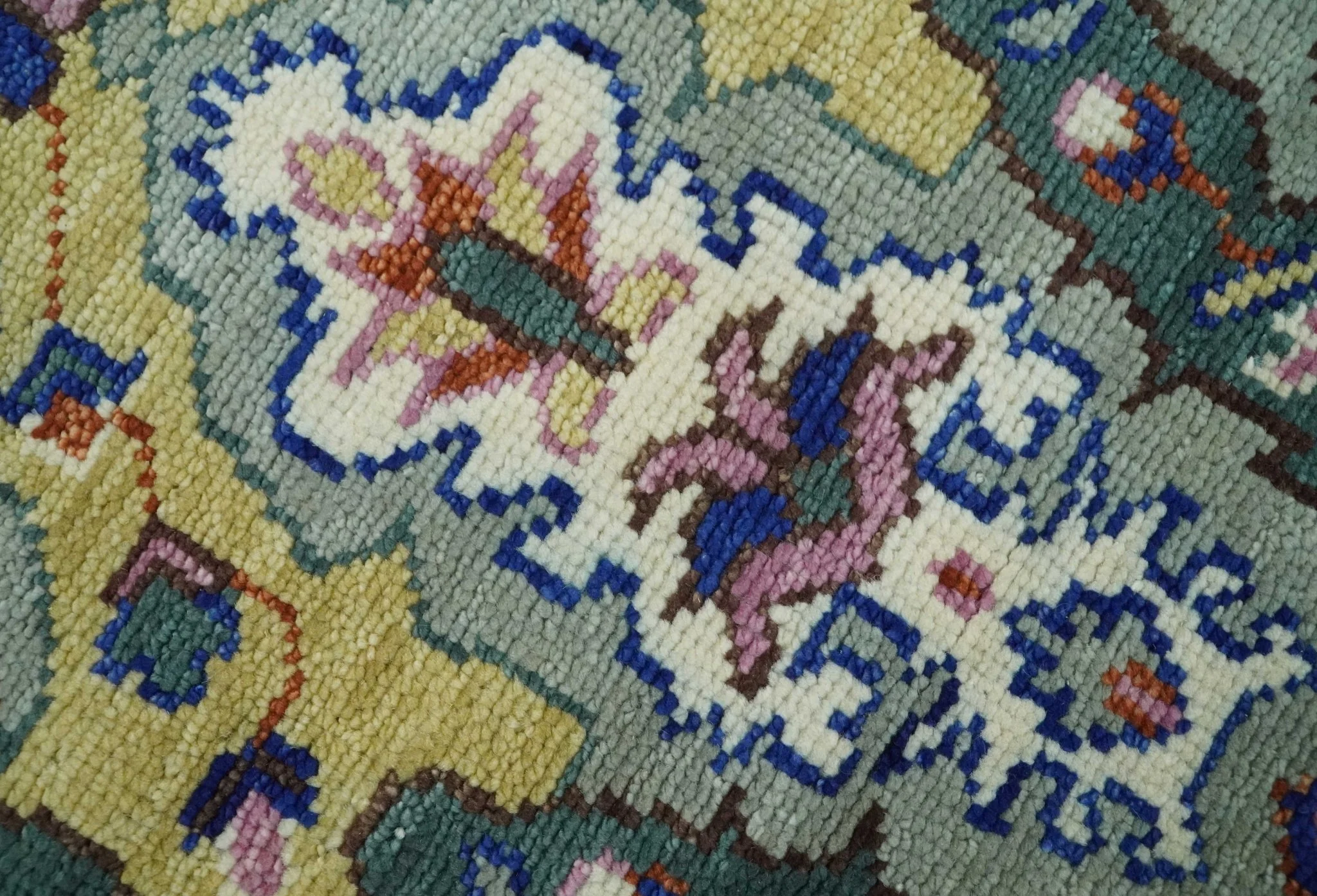 Hand knotted Green, Pink and Gold Traditional large design Antique Oushak Custom Made wool Area Rug - Image 8