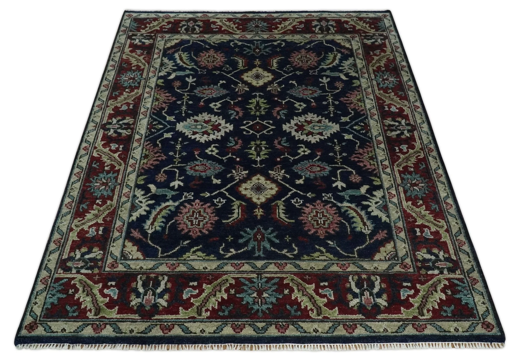 Antique look Hand Knotted Black, Rust and Beige Traditional oriental Oushak Multi Size Wool Area Rug - Image 10