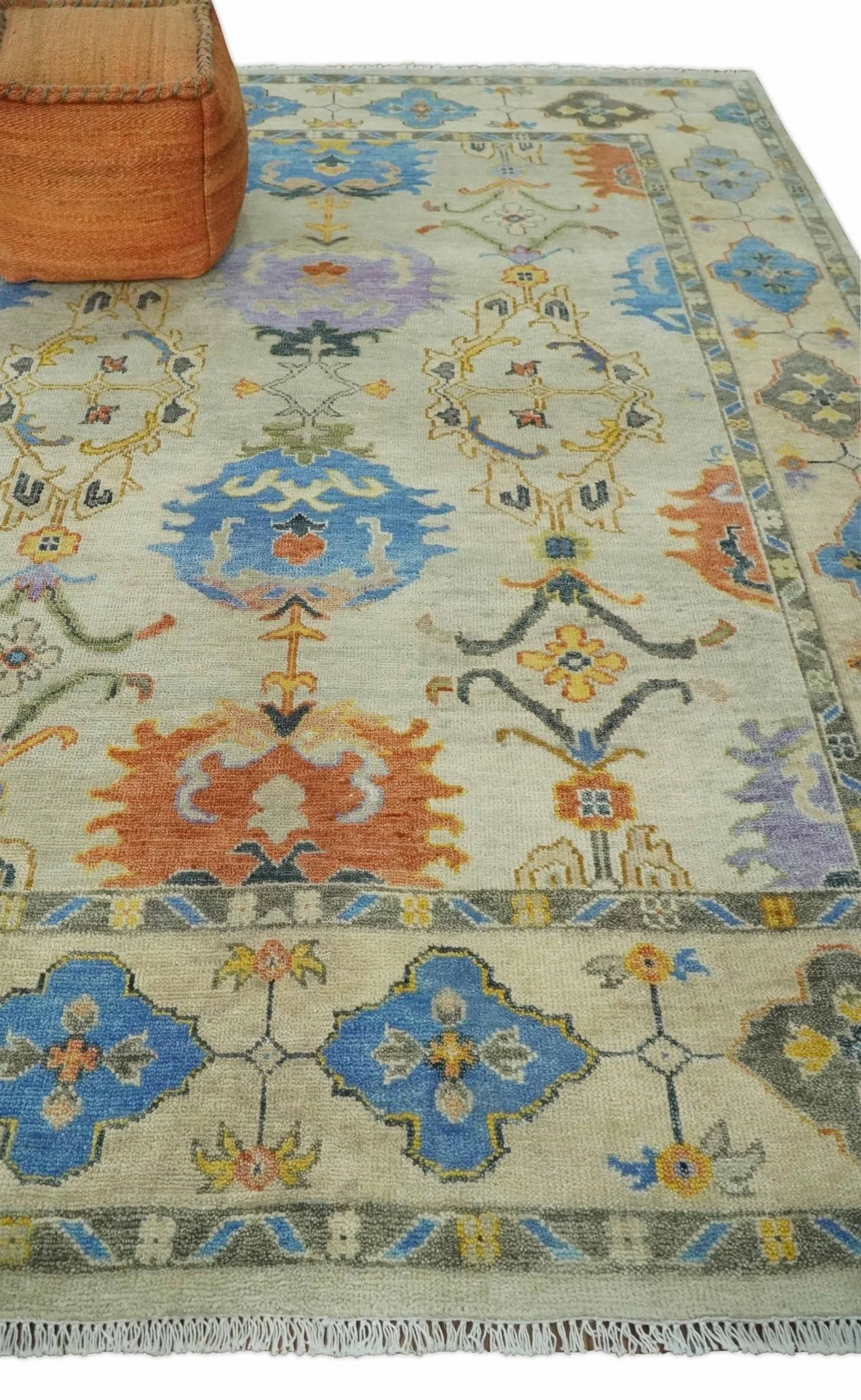 Hand knotted 8x10 All Wool Beige and Gray Traditional Antique Persian Oushak Area Rug | TRDCP837810 - Image 3